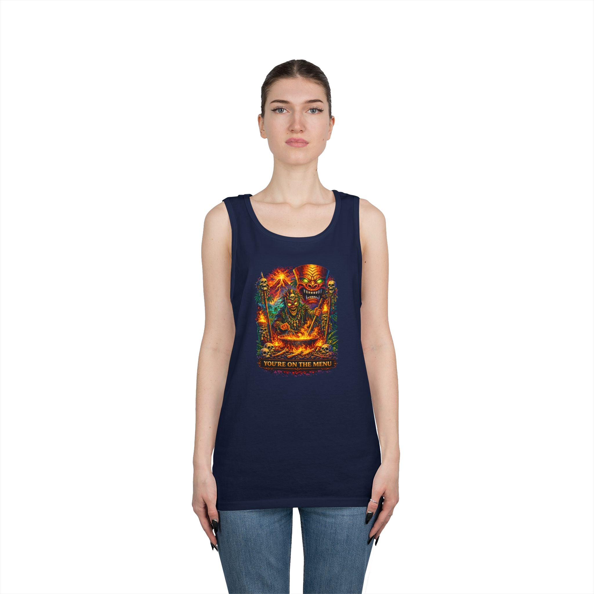 Horror Grilling Tank Top — Fiery Demon BBQ "You're On The Menu"