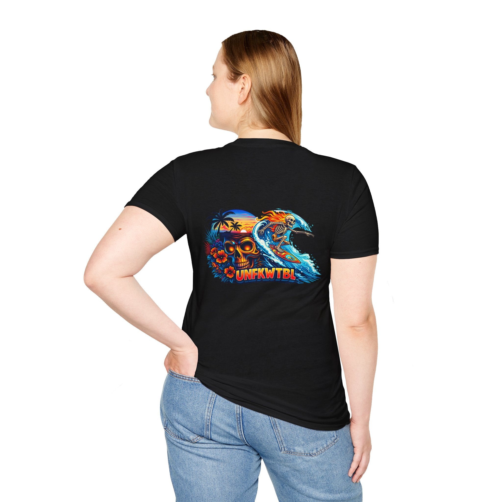 Skull Wave T-Shirt — Tropical Surf Graphic with 'UNFKWTBL'