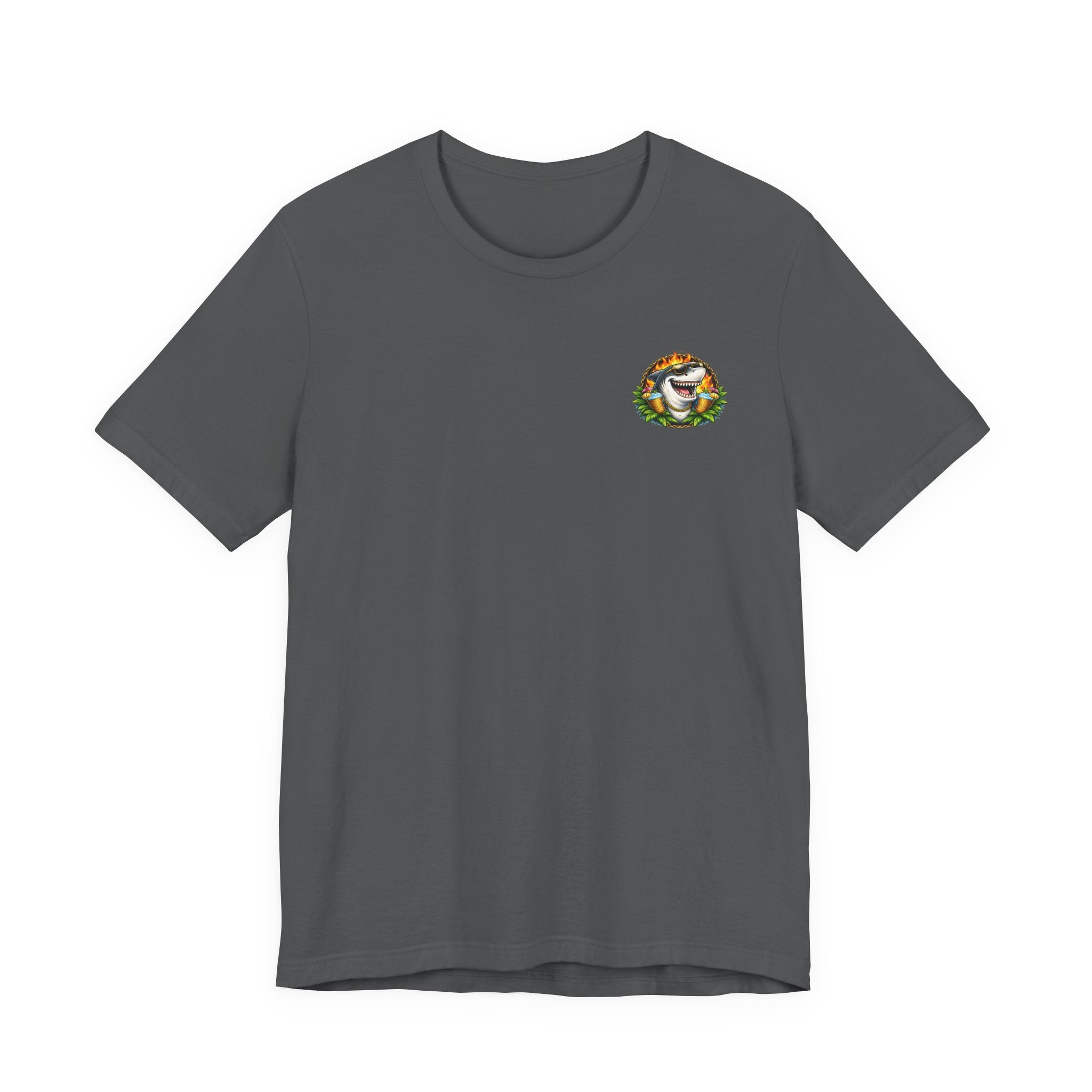 Shark Tiki Party Tee — "Just One More" Tropical Bar Graphic Shirt