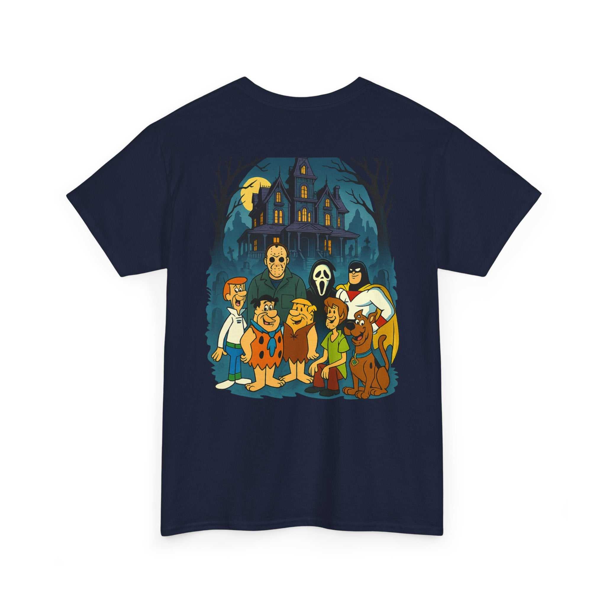 Tee shirt mashup of Saturday morning cartoons and horror legends with edgy design