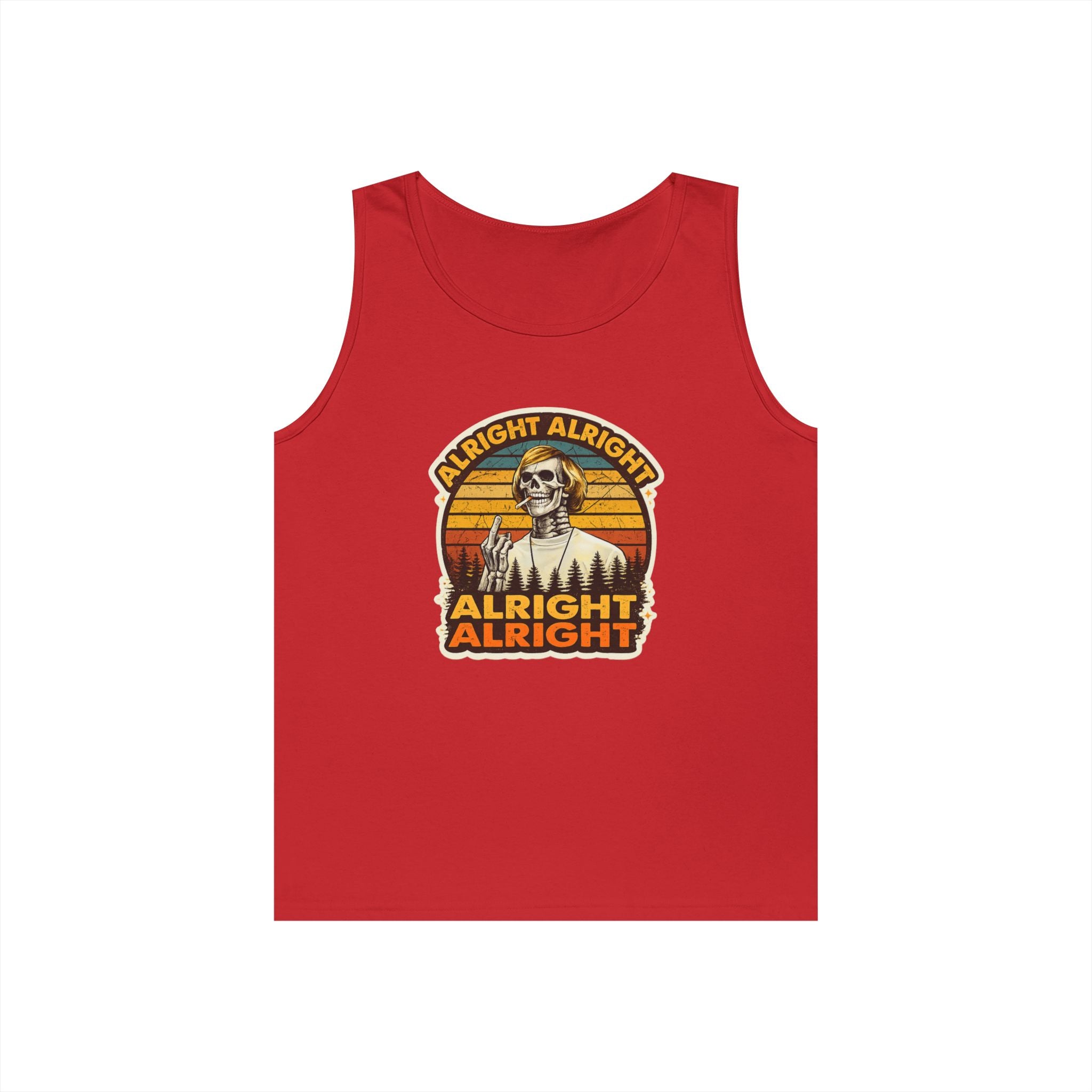 Tank Top — Retro Skull 'Alright Alright Alright' Vintage Sunset Graphic