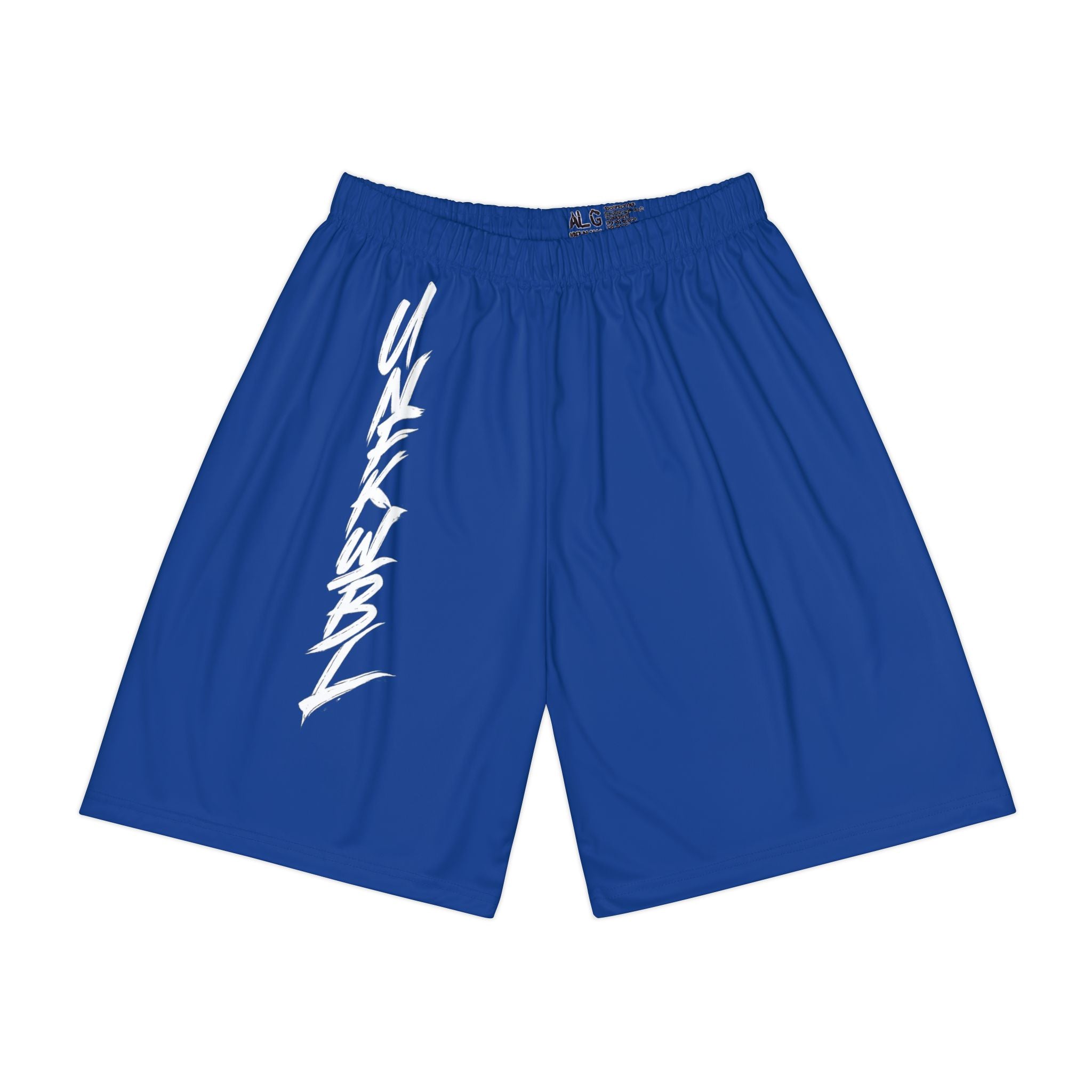Blue Athletic Shorts with Vertical Script Logo — Men’s Sports Shorts