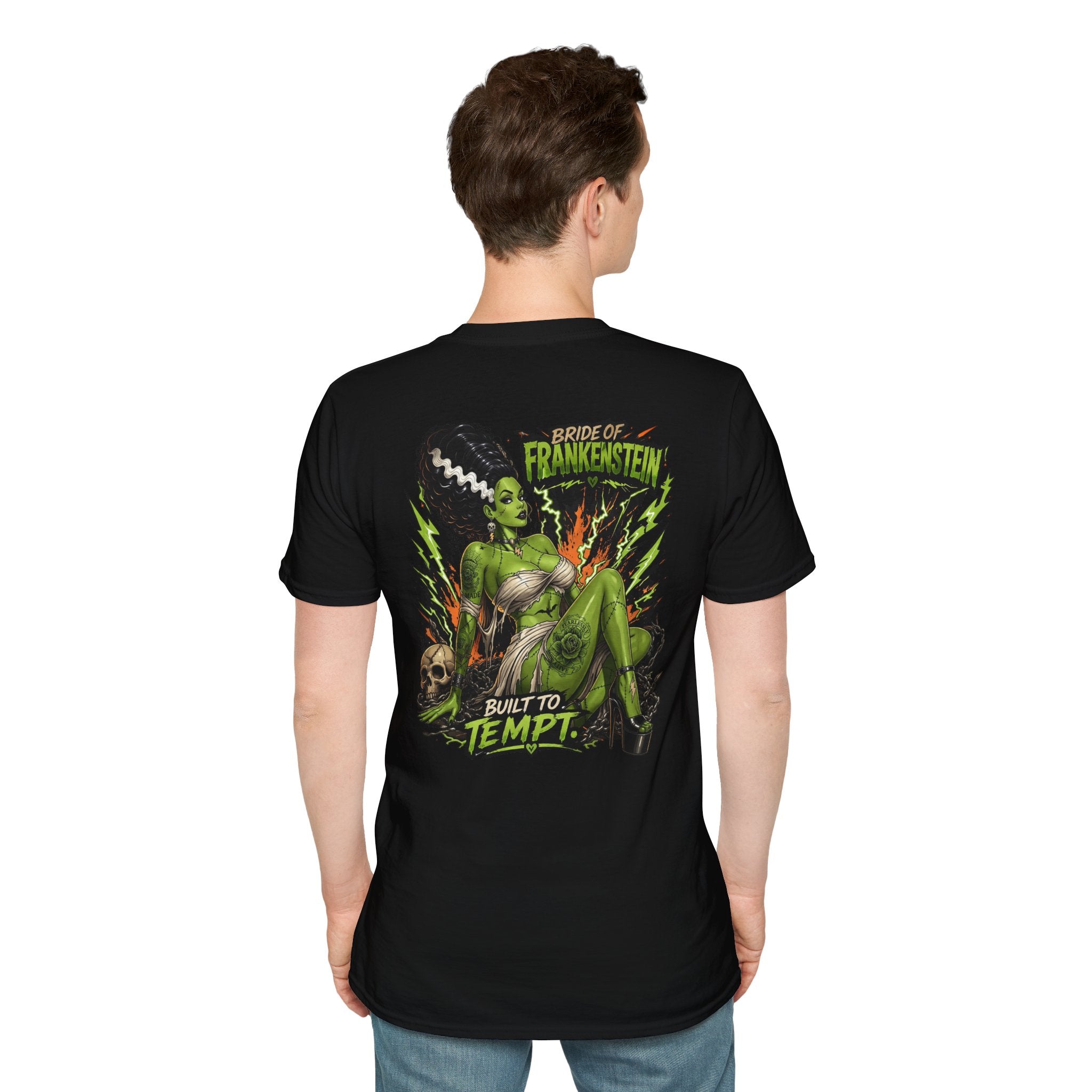 Bride of Frankenstein Graphic Tee — "Built to Tempt" Horror Pinup T-Shirt