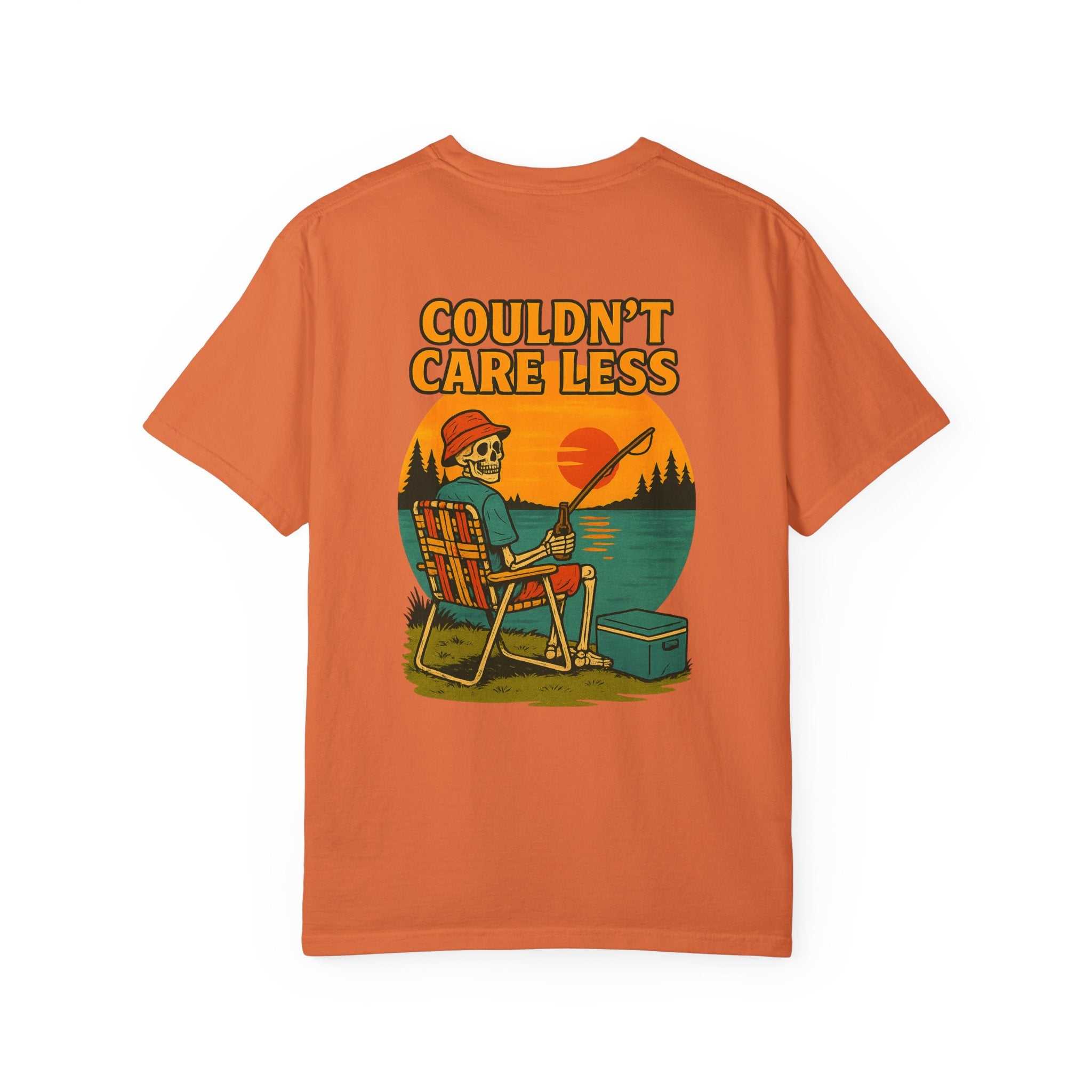 Couldn't Care Less T-Shirt — Retro Skeleton Fishing Graphic Tee