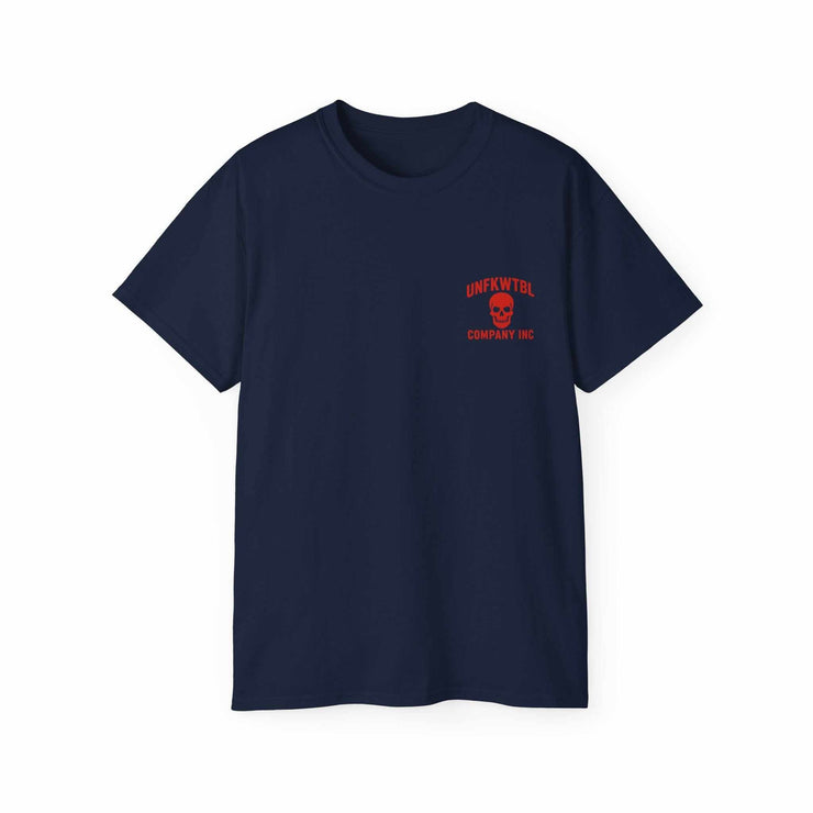 Pennywise Clown themed unisex navy blue t-shirt with red logo, classic fit, 100% cotton
