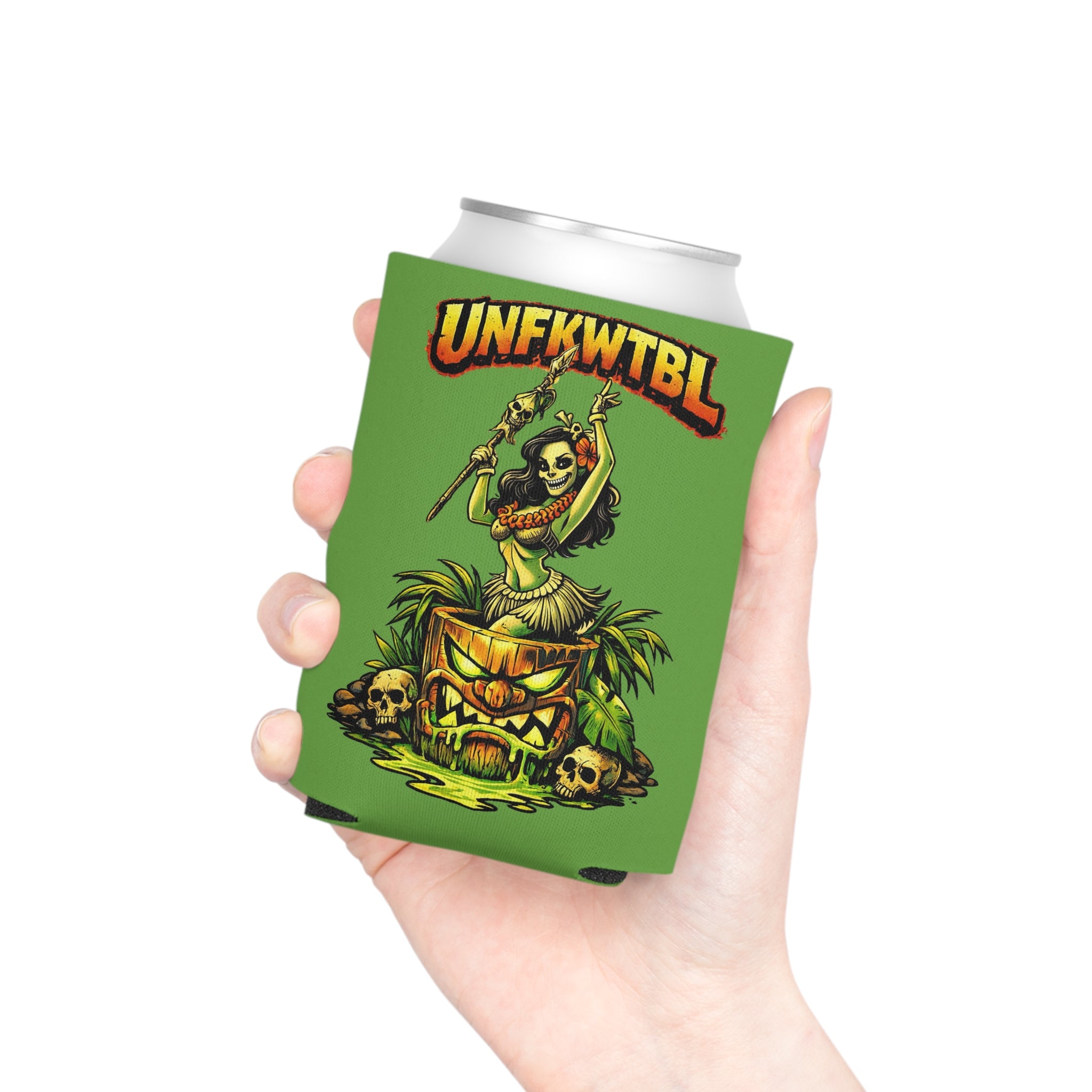 Can Cooler — "Stay Cold. Remain UNFKWTBL" Tropical Skull Beer Koozie
