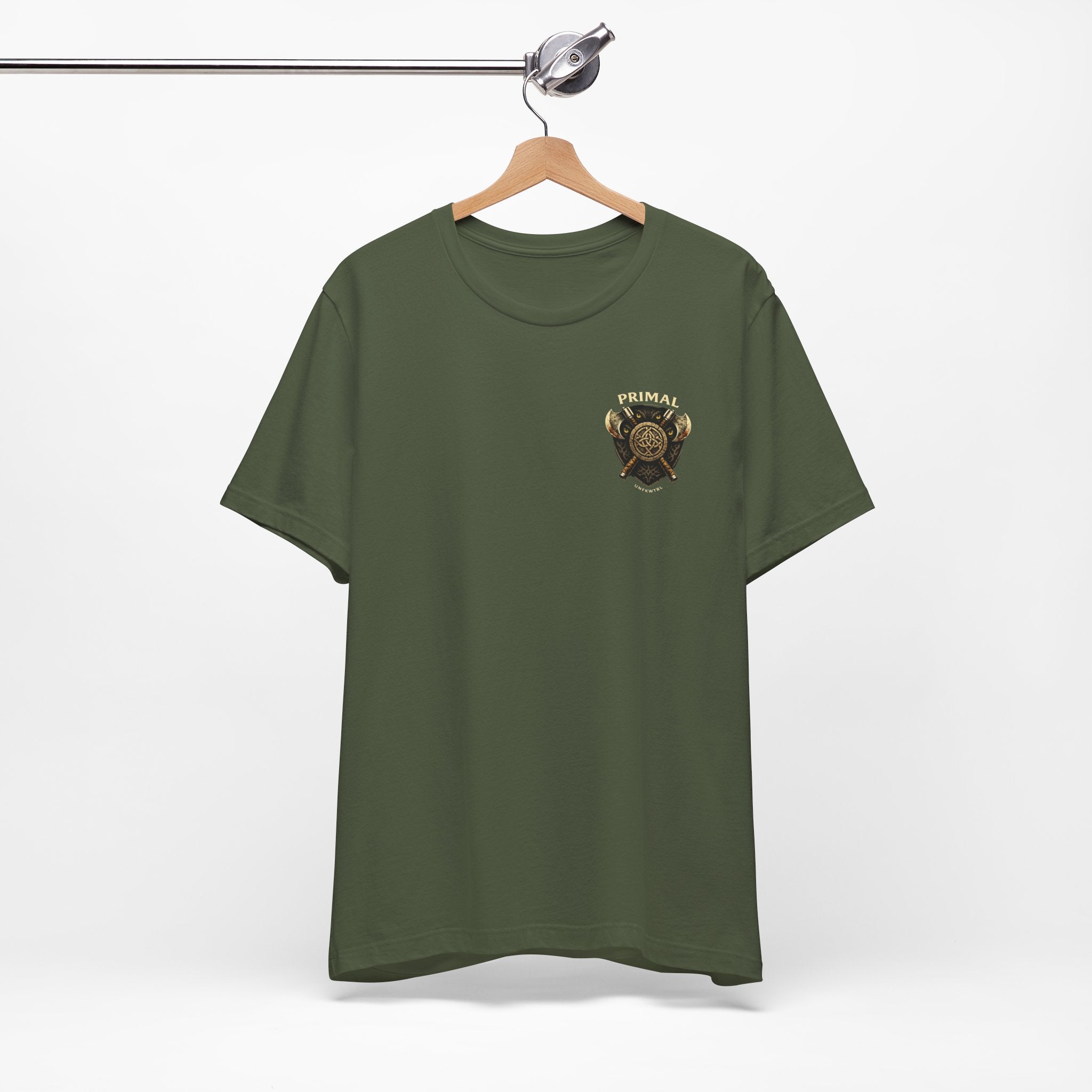 Barbarian Warrior Graphic Tee — 'Primal' Fantasy Pinup Backprint T-Shirt