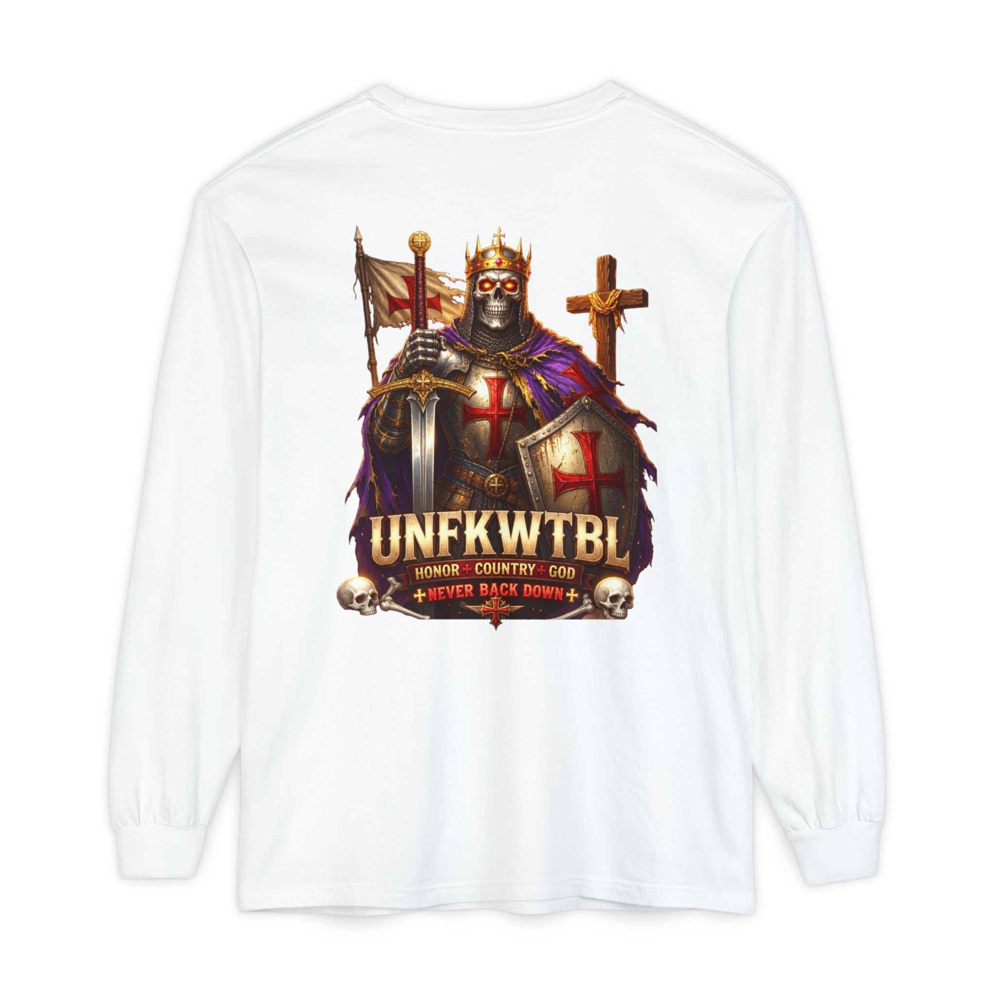 Crusader Knight Long Sleeve T-Shirt — 'UNFKWTBL' Vintage Medieval Graphic