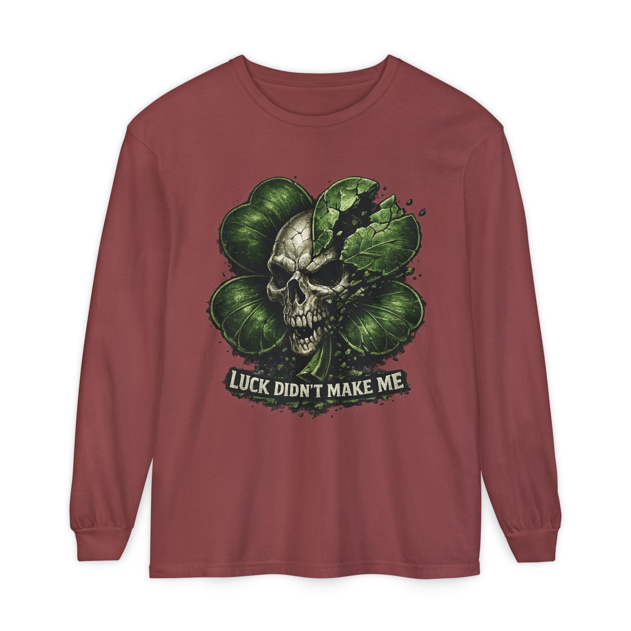 Luck Didn't Make Me Skull Shamrock Long Sleeve Tee