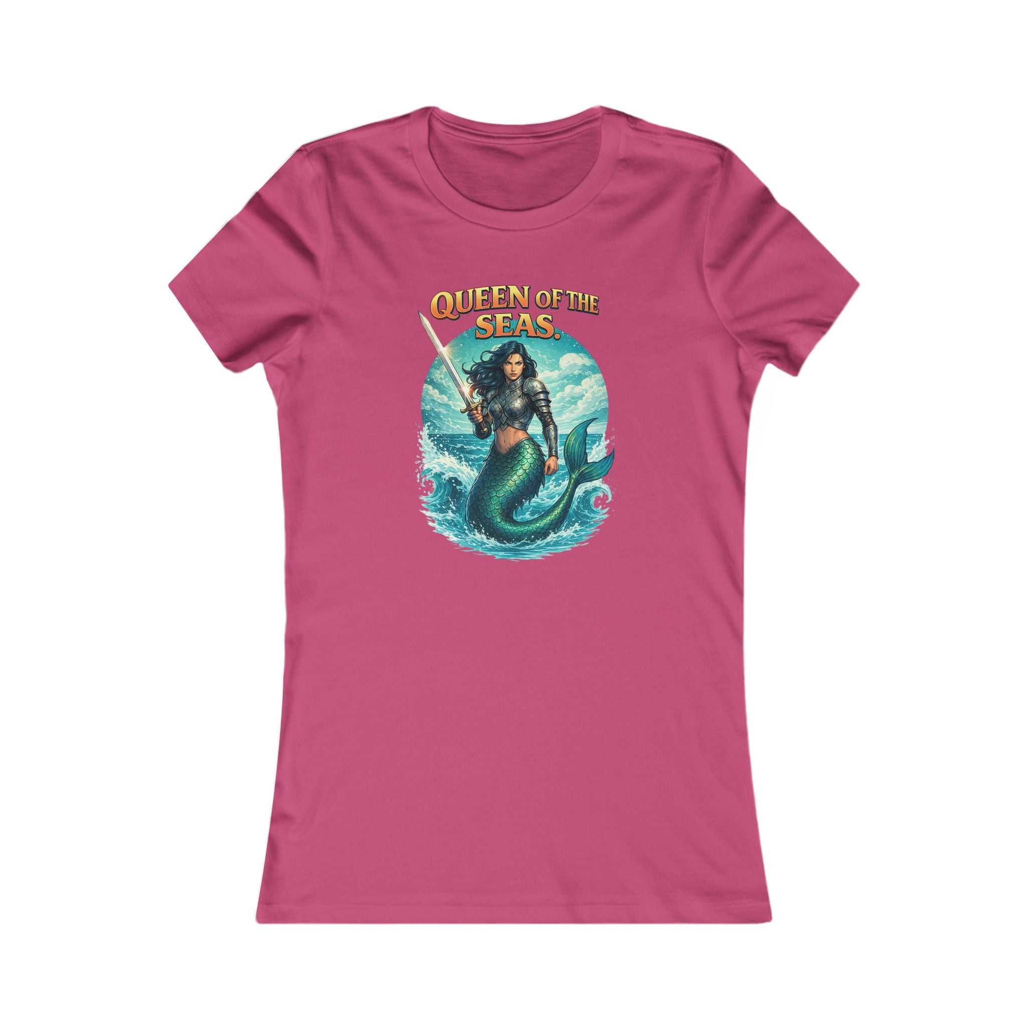 Queen of the Seas Women's Tee featuring mermaid warrior graphic with slim, lightweight fit and combed cotton fabric