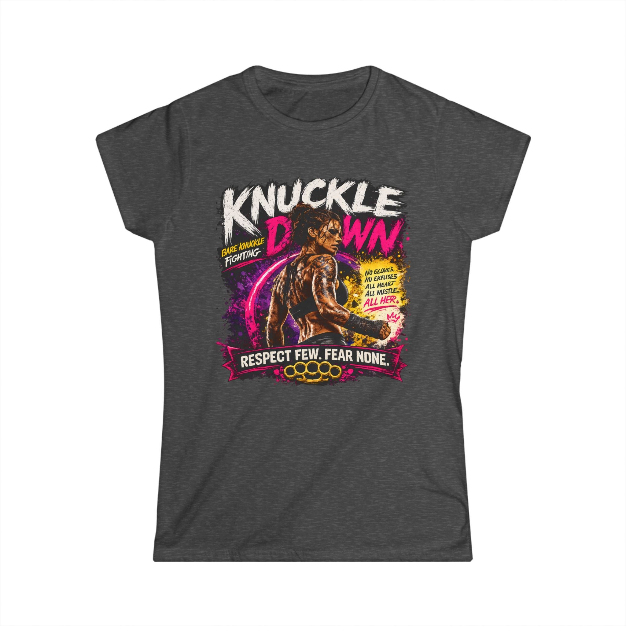 Knuckle Down Boxing Tee – "Respect Few, Fear None" Graphic Women's Shirt