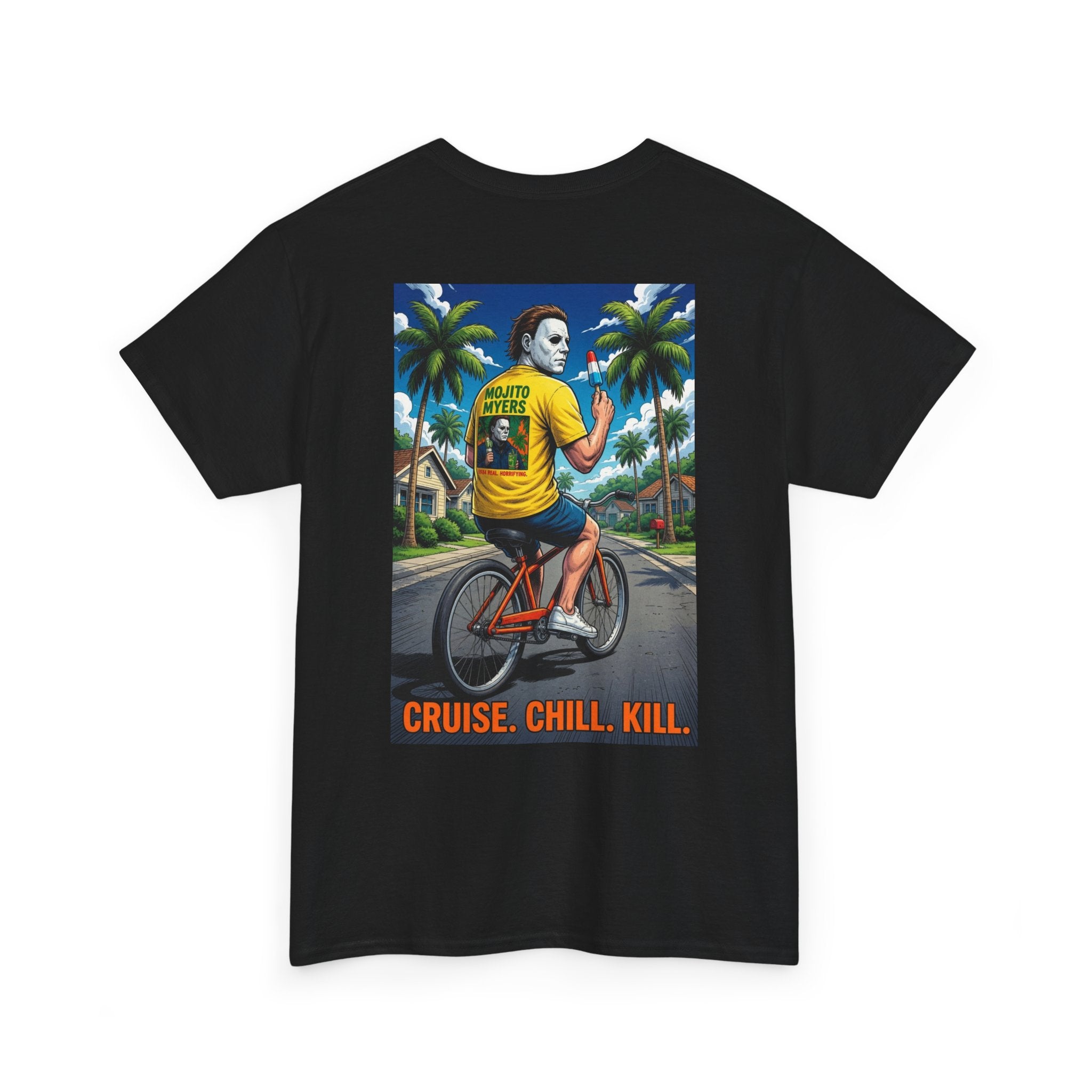 Cruise. Chill. Kill. Graphic Tee — Retro Palm Beach Michael Myers Horror T‑Shirt