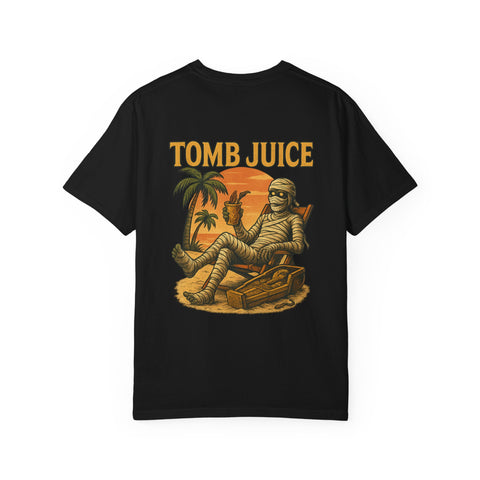 Mummy TOMB JUICE Themed Unisex T-shirt, Vintage Graphic Tee for Halloween, Fun Casual Wear, Perfect for Costume Parties, Gift for Horror Fans