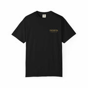Black Medusa Beauty Unisex T-shirt with minimalist strawberry daiquiri design and UNFKWTBL logo on chest