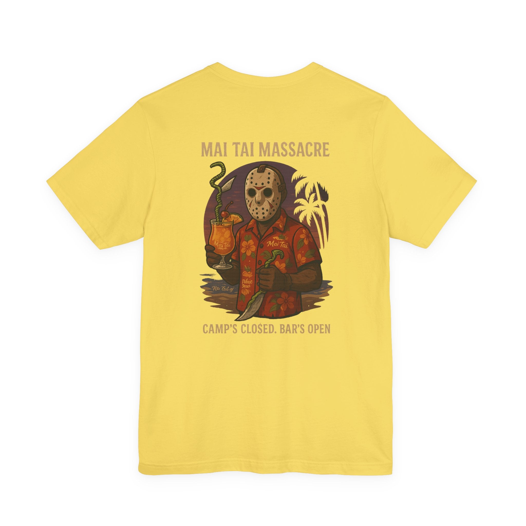 Mai Tai Massacre T-Shirt — Camp's Closed, Bar's Open Horror Vacation Tee