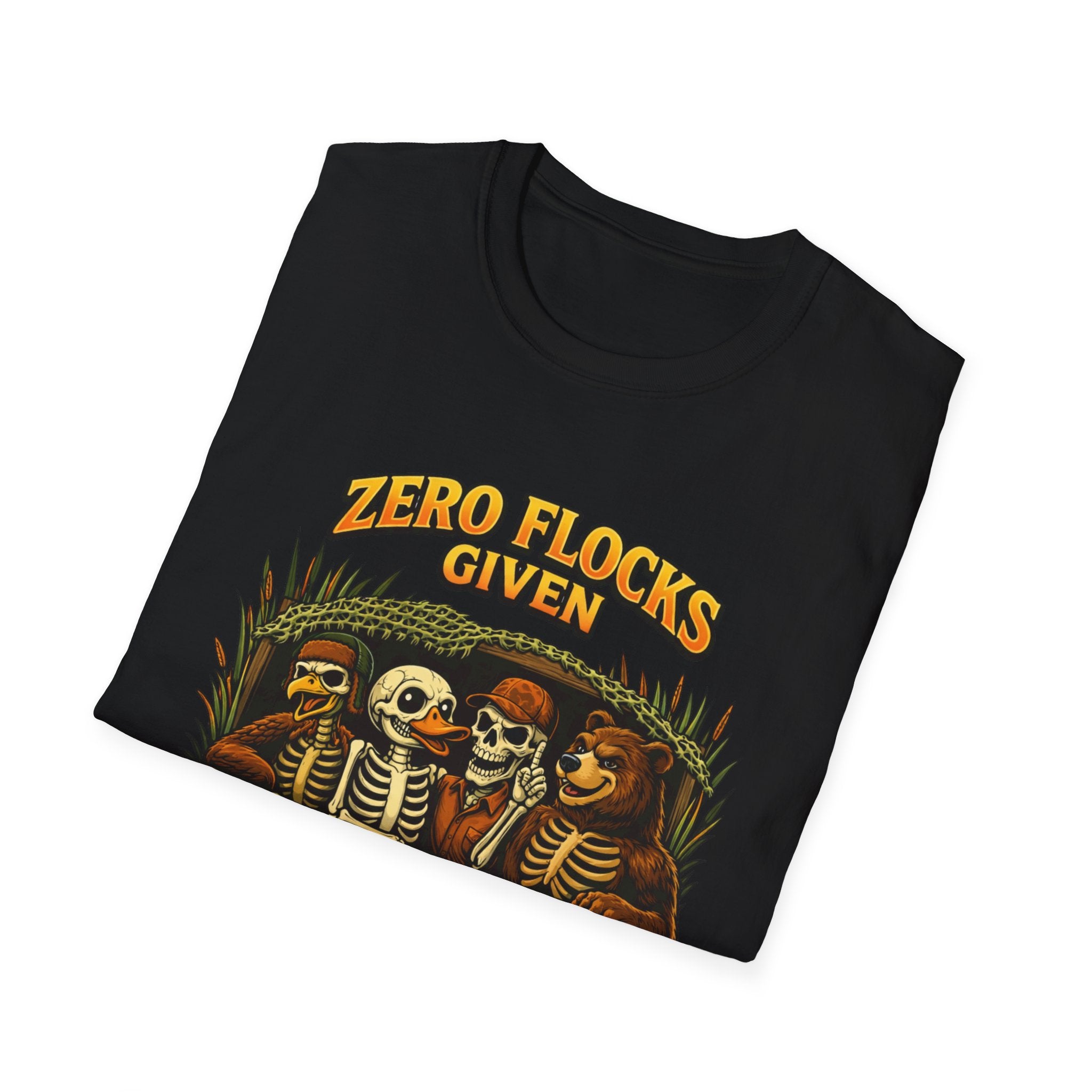 Halloween Skeletons T-Shirt - "Zero Flocks Given" Funny Spooky Tee