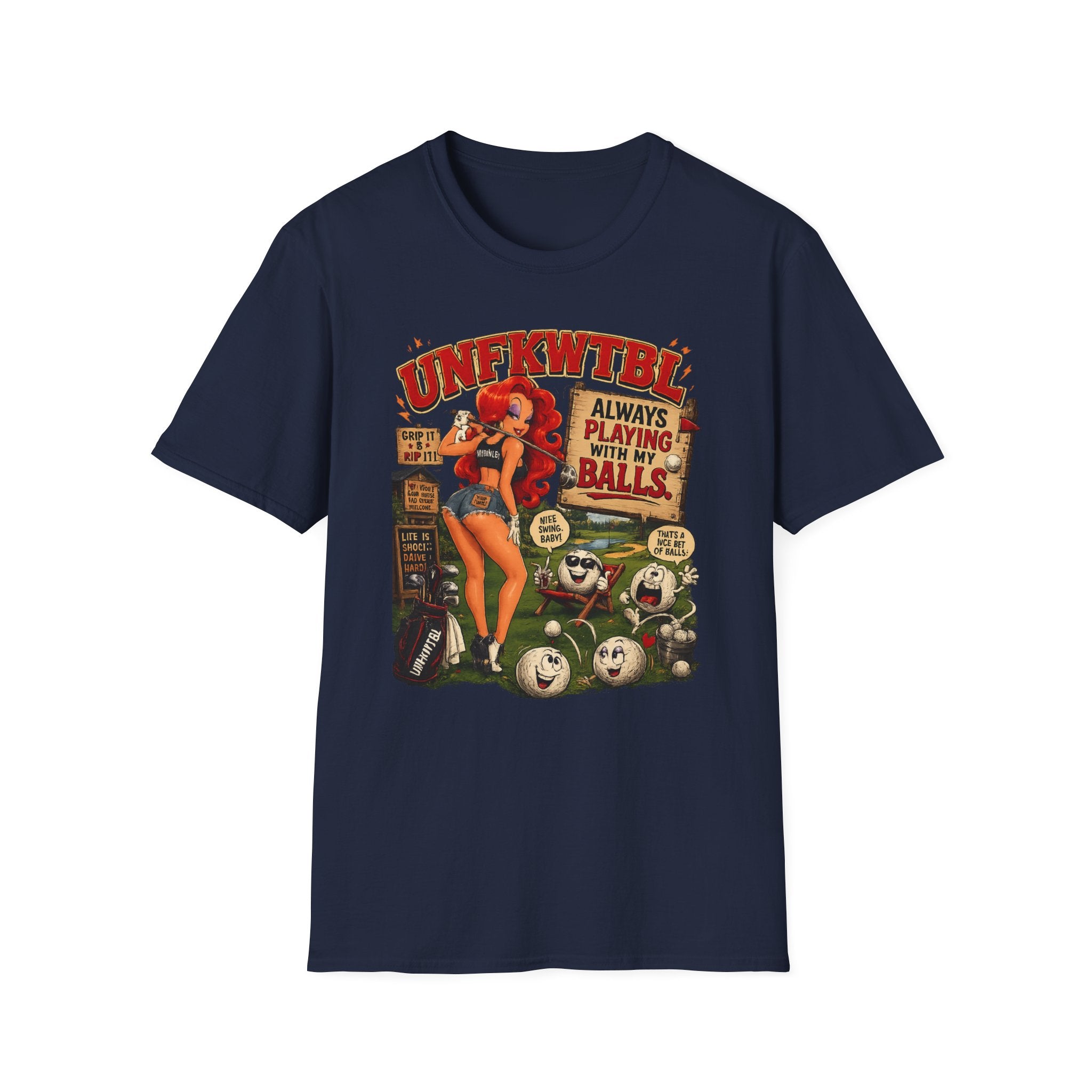 Retro Pin-Up Golf T-Shirt — "Always Playing With My Balls" Vintage Style