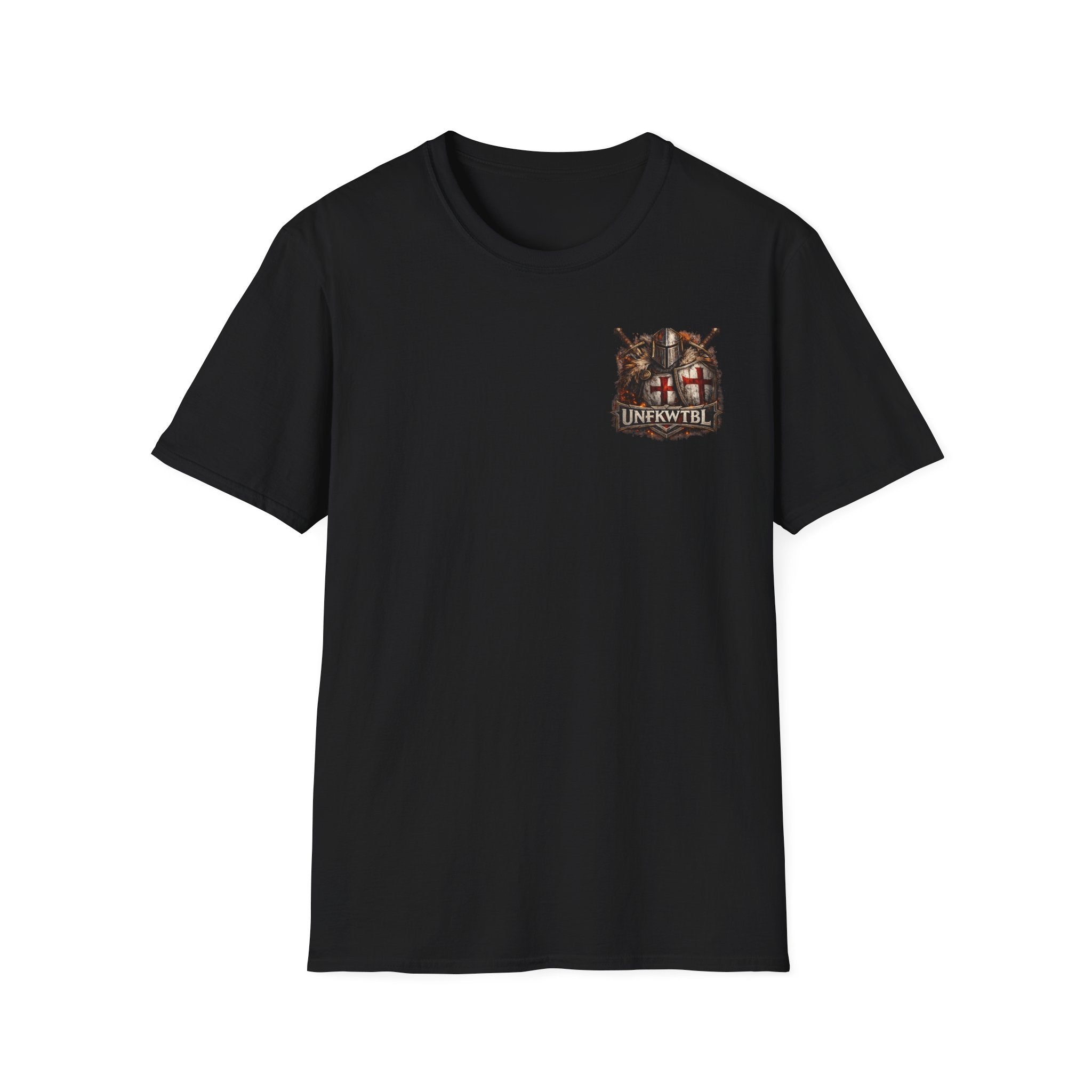 Medieval Knight Crest T‑Shirt — 'UNFKWTBL' Vintage Crusader Emblem