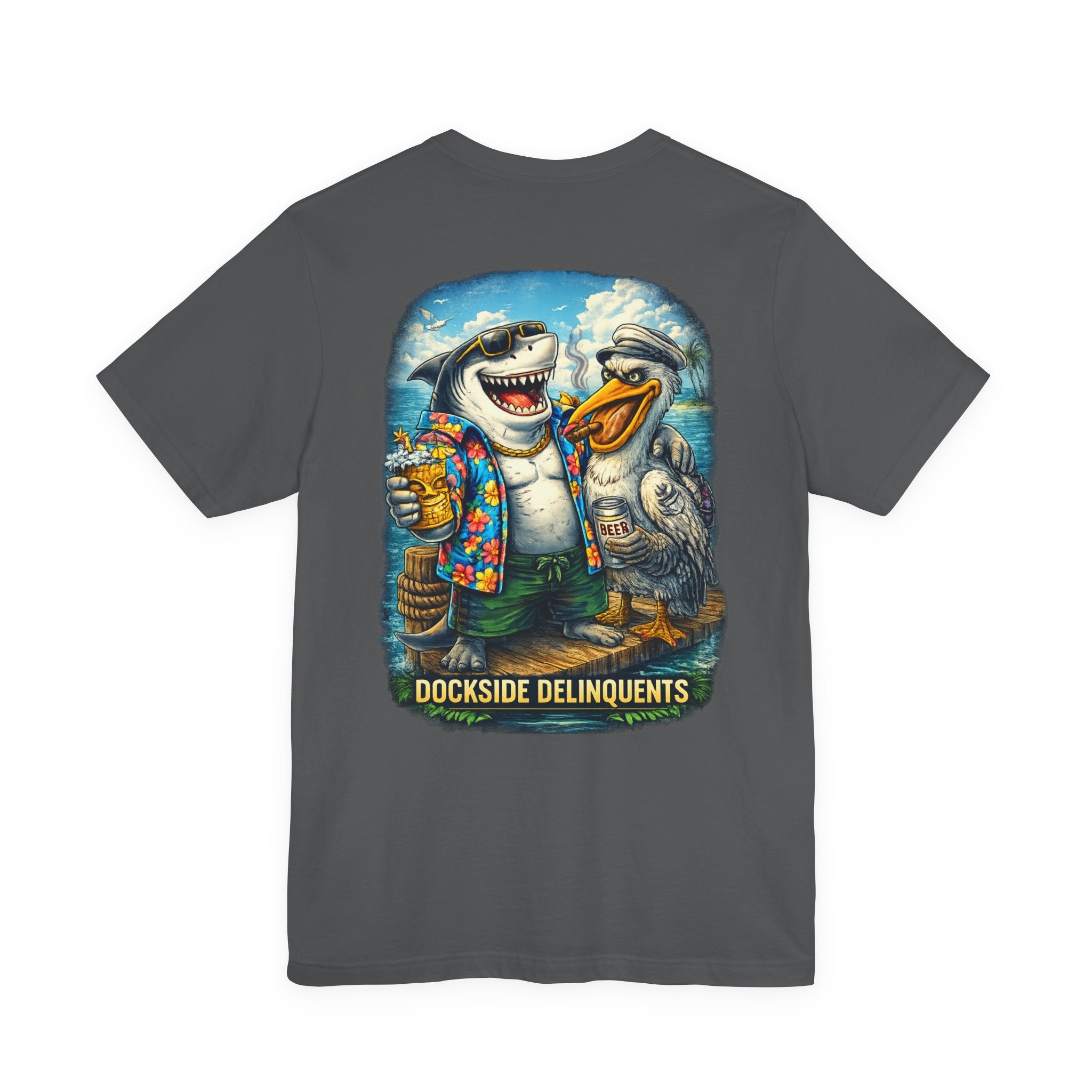 Dockside Delinquents Tee - Funny Shark & Pelican Graphic T-Shirt
