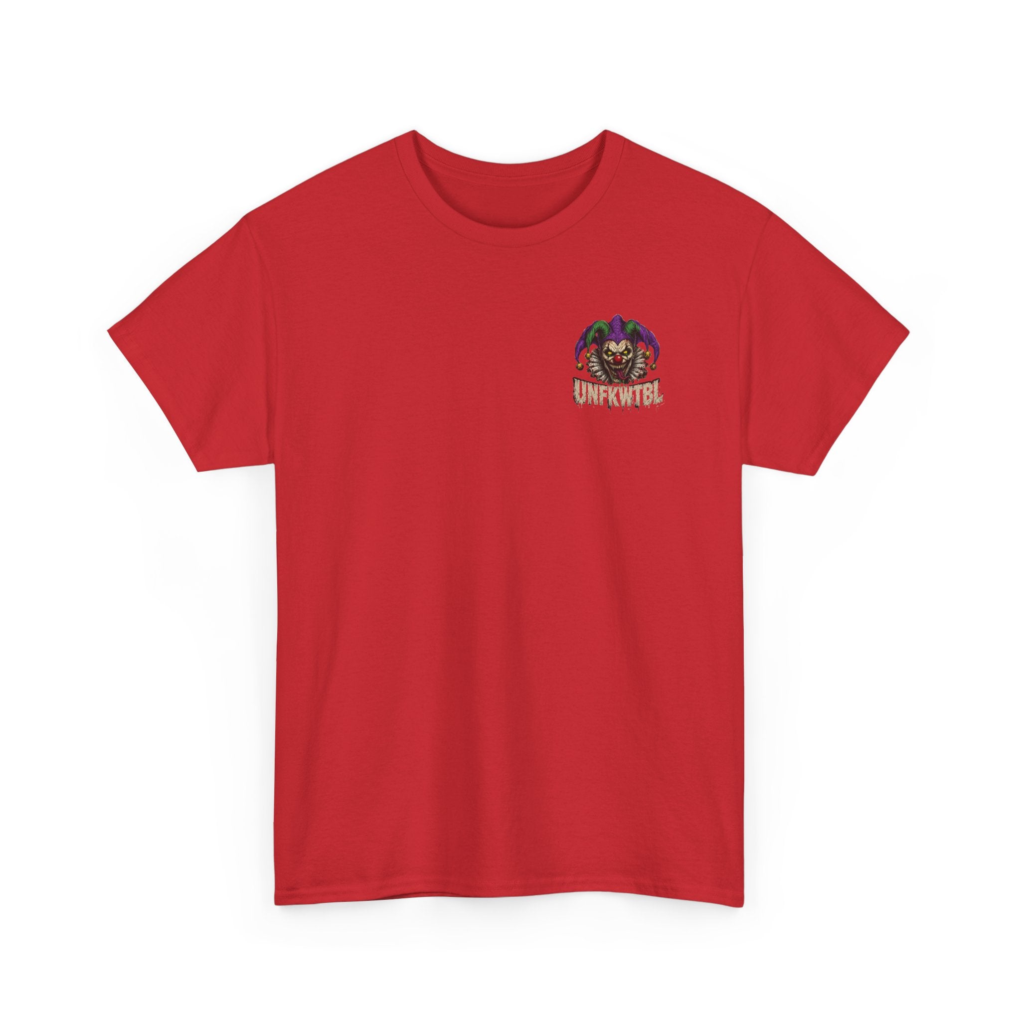 Creepy Jester Tee — “Smile Now. Later.” Graphic Horror Shirt (UNFKWTBL)
