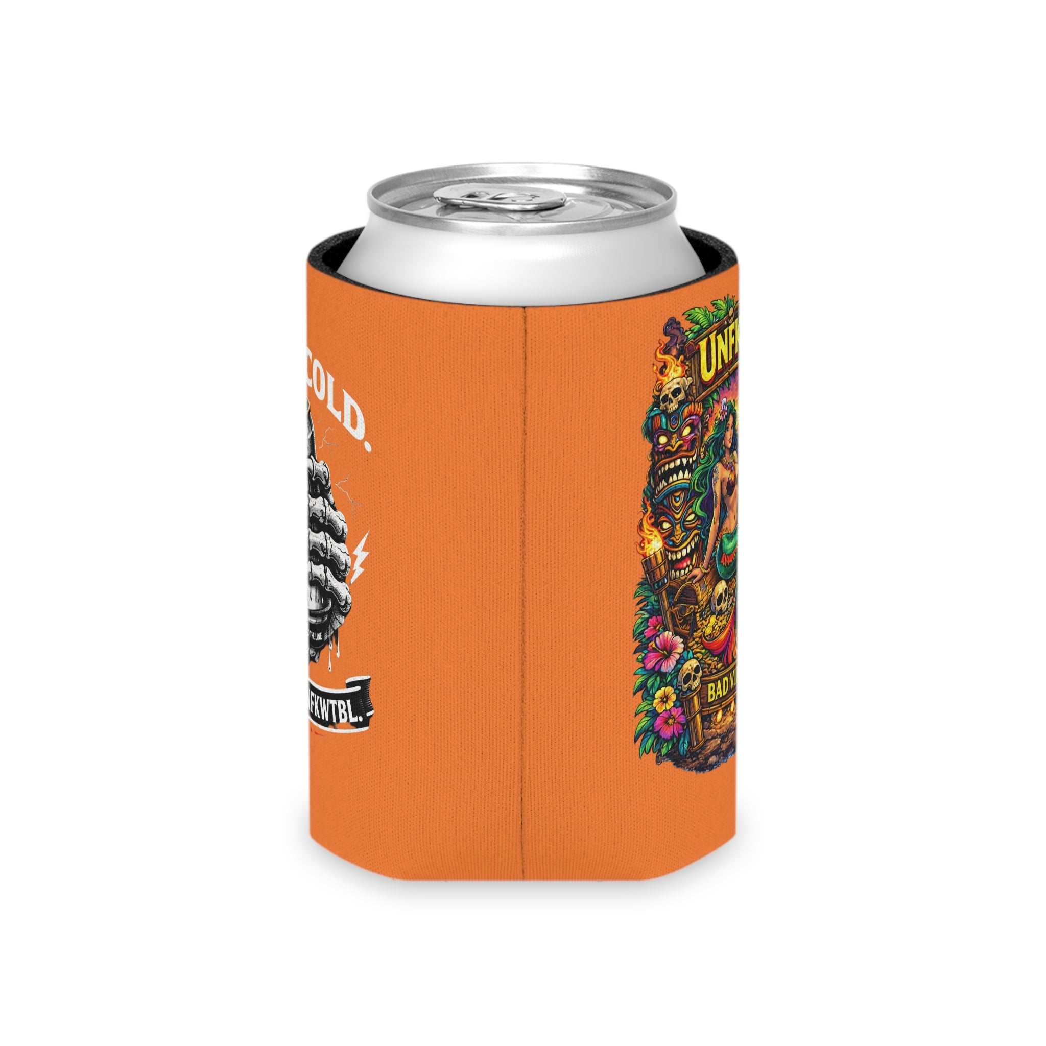 Tropical mermaid can cooler with "UNFKWTBL Bad Vibes Only" and "Stay Cold" design for keeping canned drinks cold