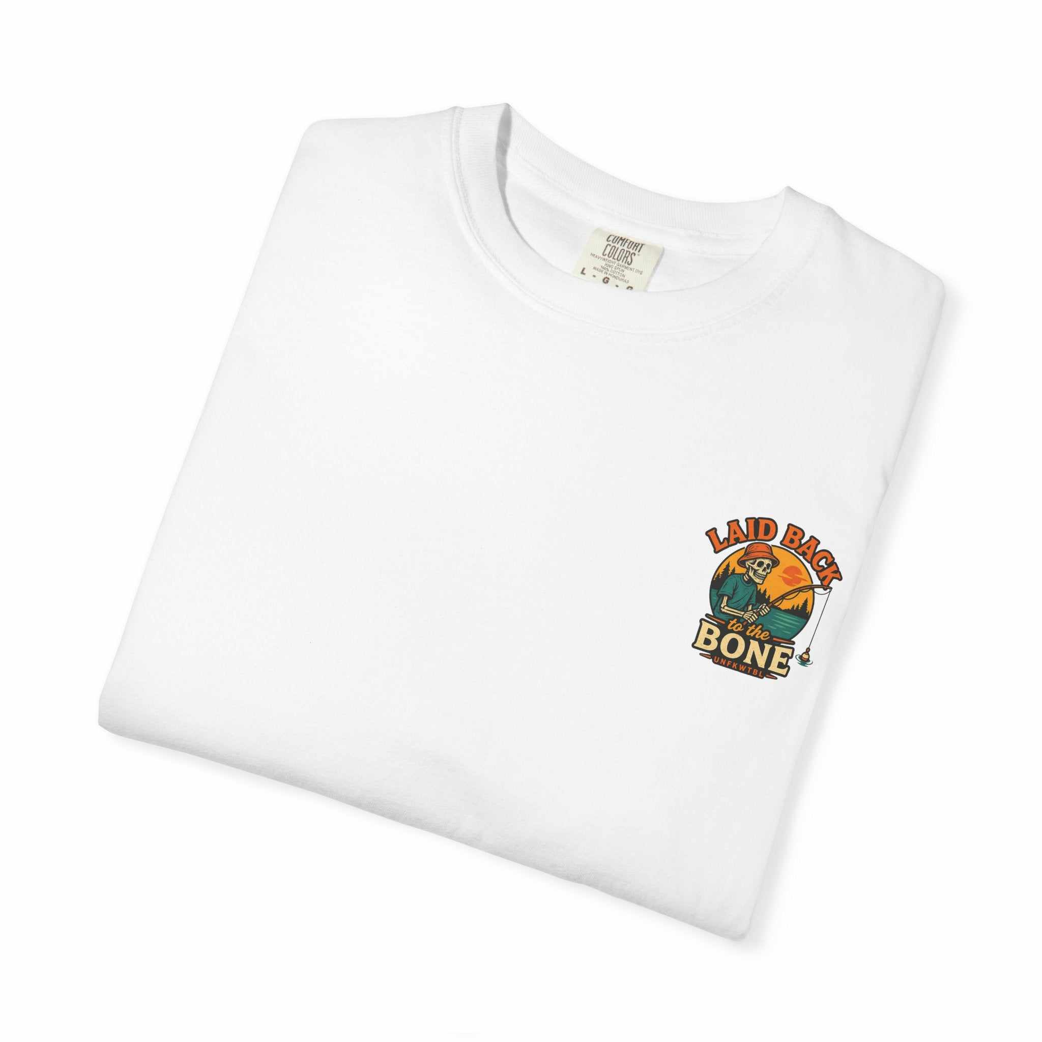 Couldn't Care Less T-Shirt — Retro Skeleton Fishing Graphic Tee