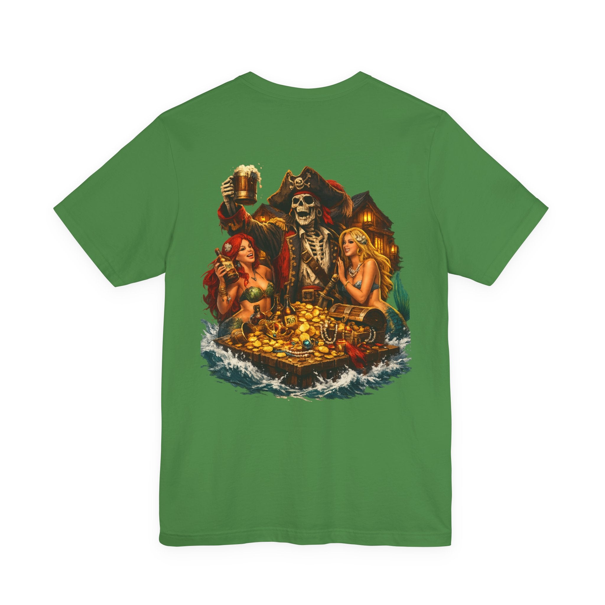 Pirate Skull Treasure Tee — Skeleton Captain, Mermaids & Gold Chest Graphic T-Shirt