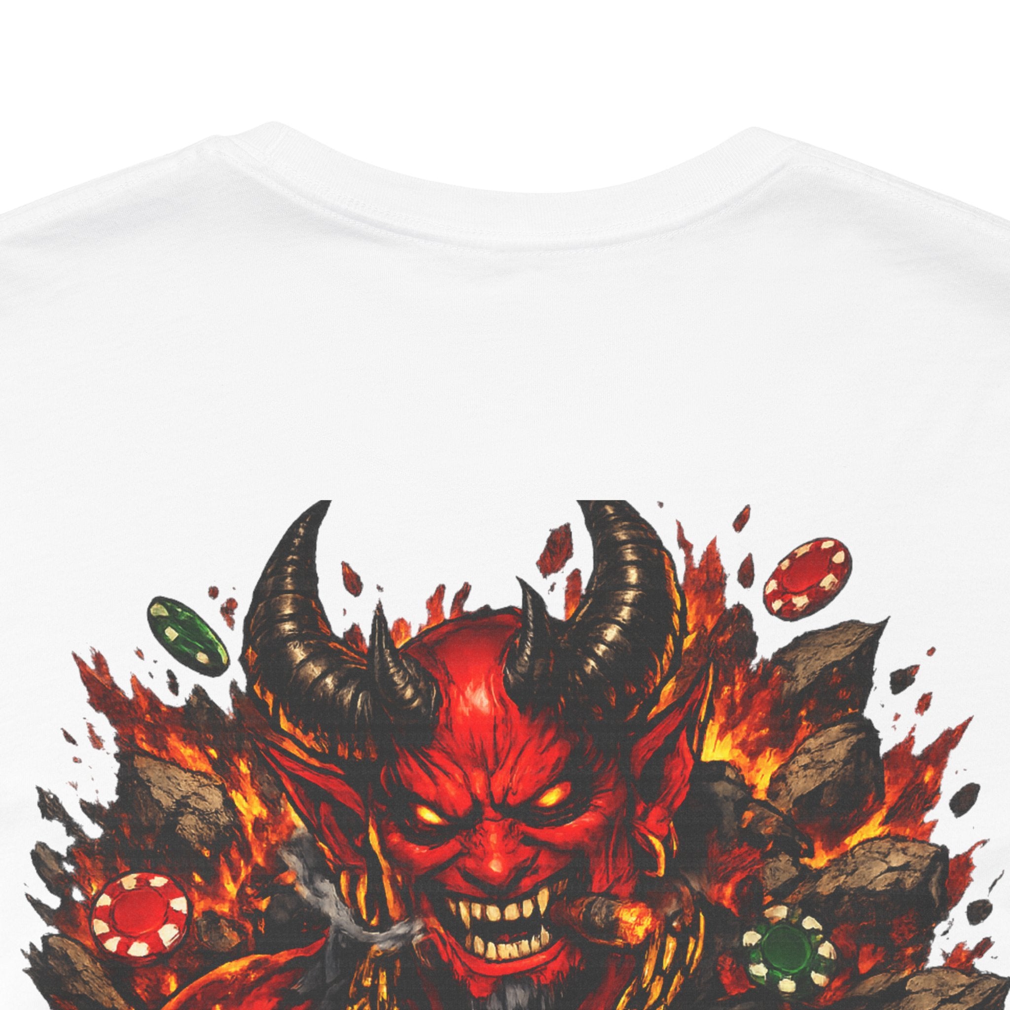 Devil Poker Tee — Fiery Demon Back Graphic T-Shirt