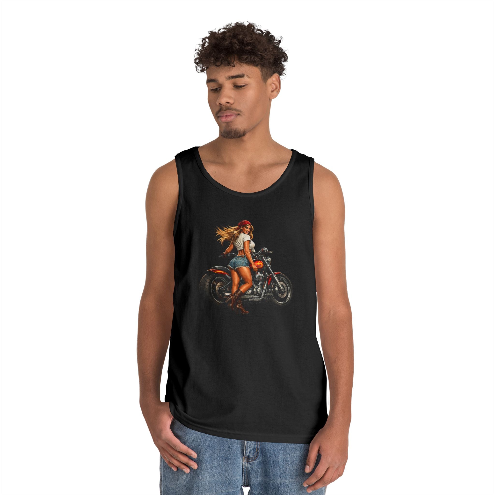 Biker Girl Motorcycle Tank Top — Vintage Pinup Rider Tee