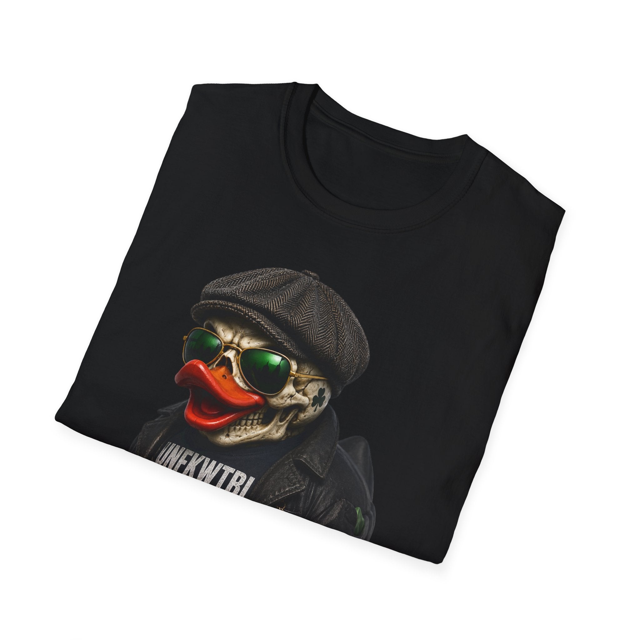 Skull Duck Graphic T-Shirt — Retro Biker Hat & Aviator Sunglasses Design