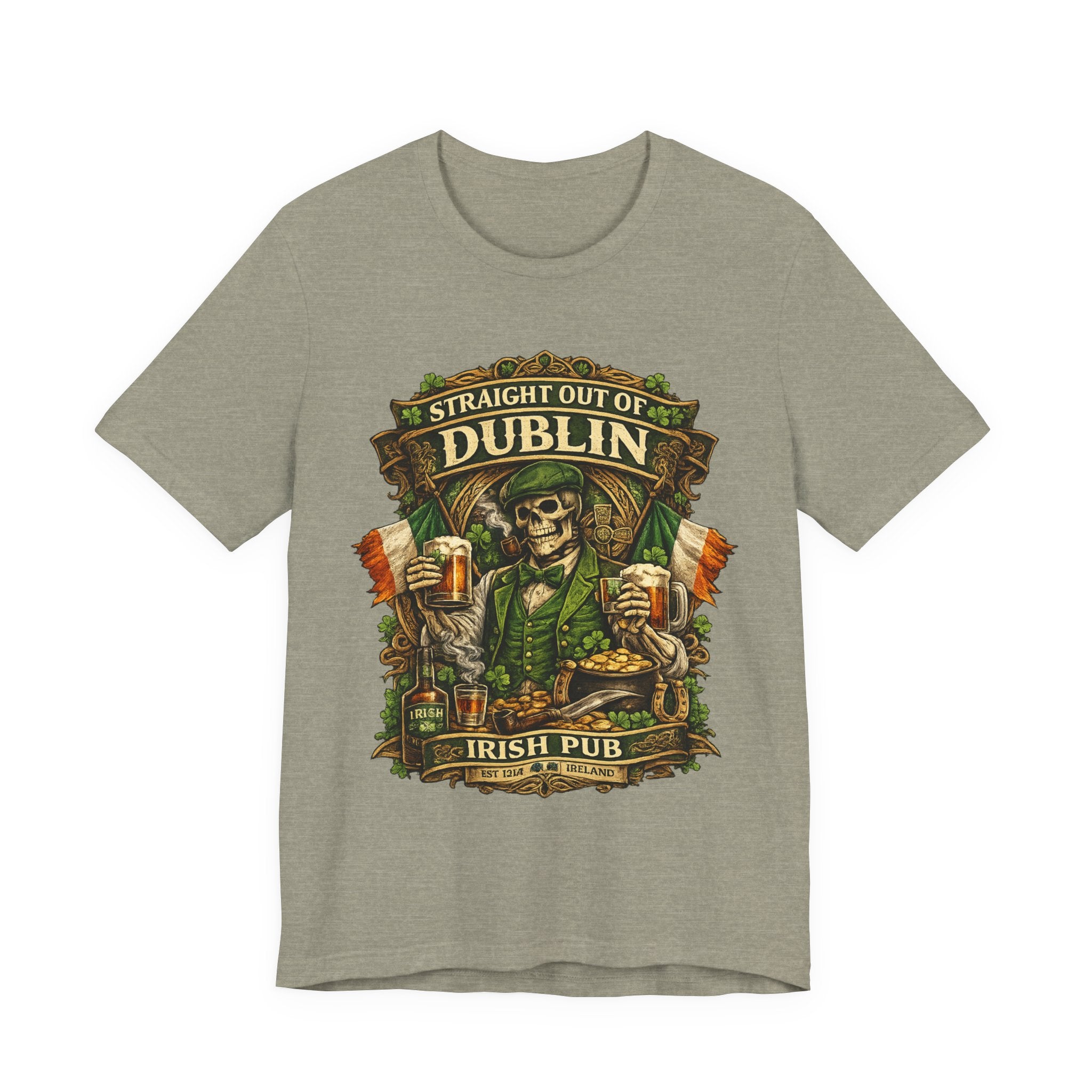 Straight Out of Dublin Irish Pub T-Shirt — St. Patrick’s Day Skeleton Pint Tee
