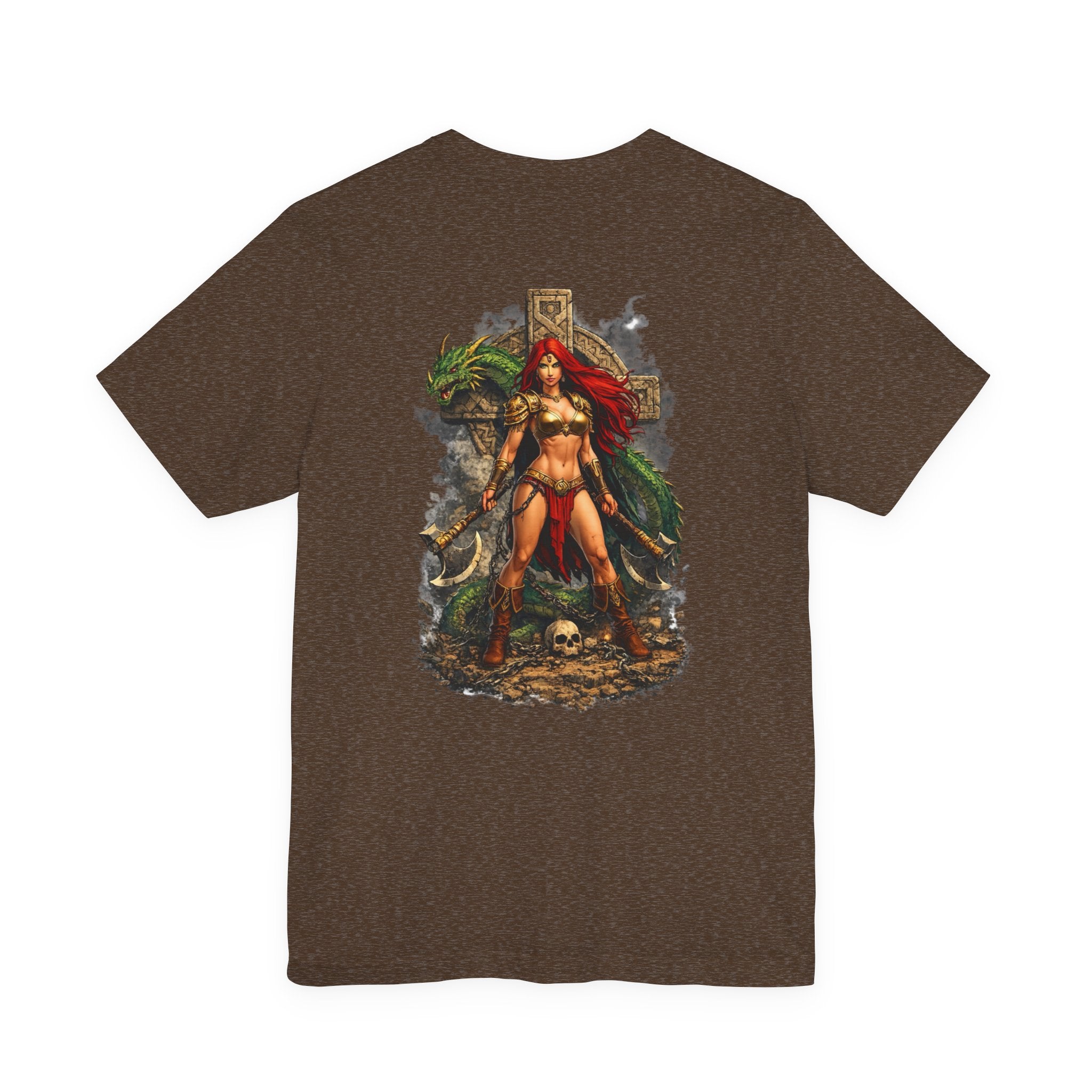 Barbarian Warrior Graphic Tee — 'Primal' Fantasy Pinup Backprint T-Shirt