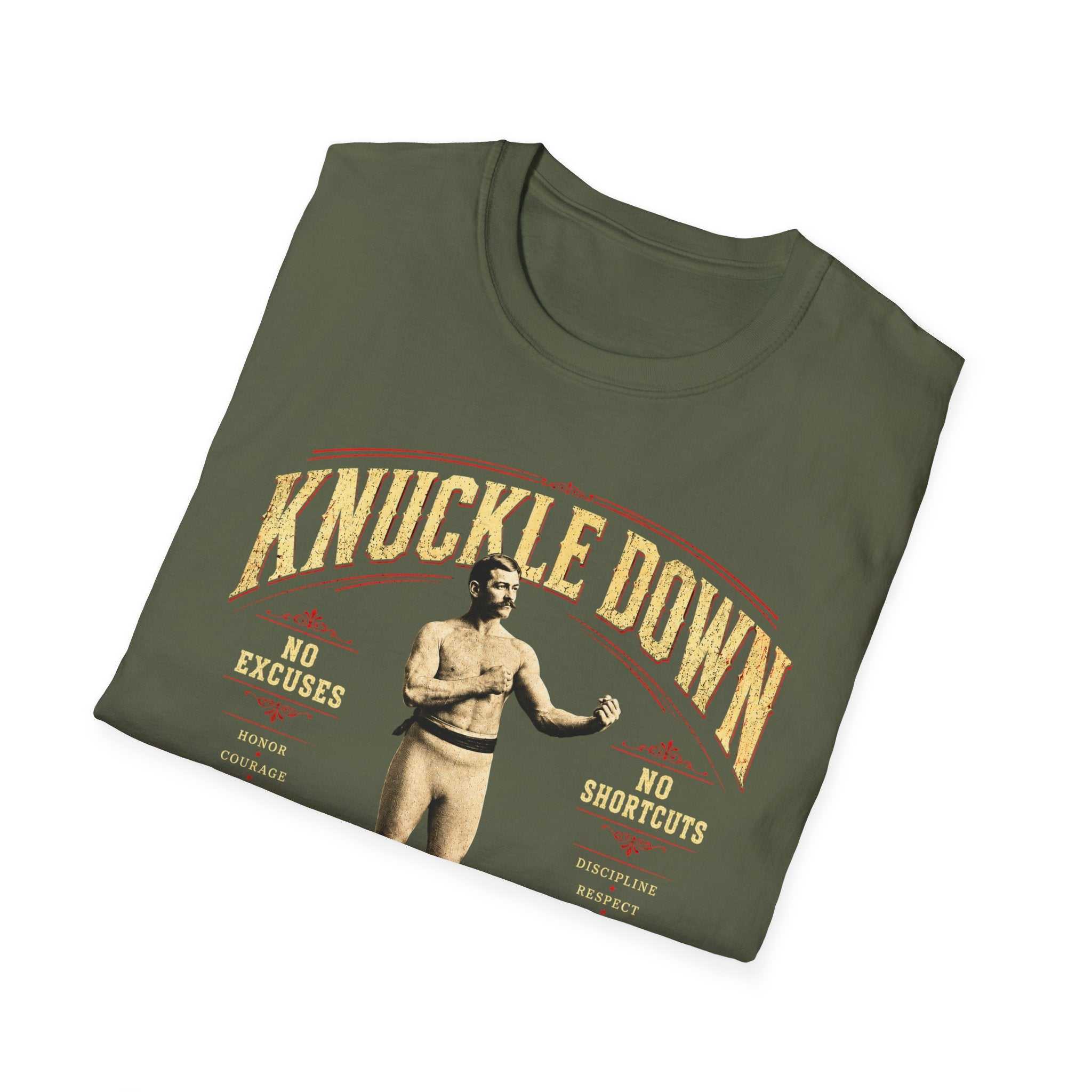 Knuckle Down Boxing T-Shirt — Vintage 'No Excuses, No Shortcuts' Fight Tee