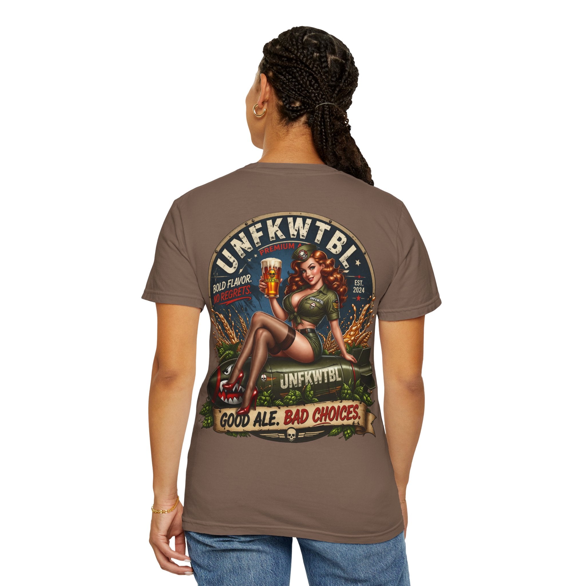 Beer Pinup T-Shirt – "Good Ale, Bad Choices" Retro Graphic Tee