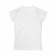 Women's white tee shirt back view, semi-fitted Valkyrie maiden of honor design, ribbed knit collar, durable double needle hem, casual wear