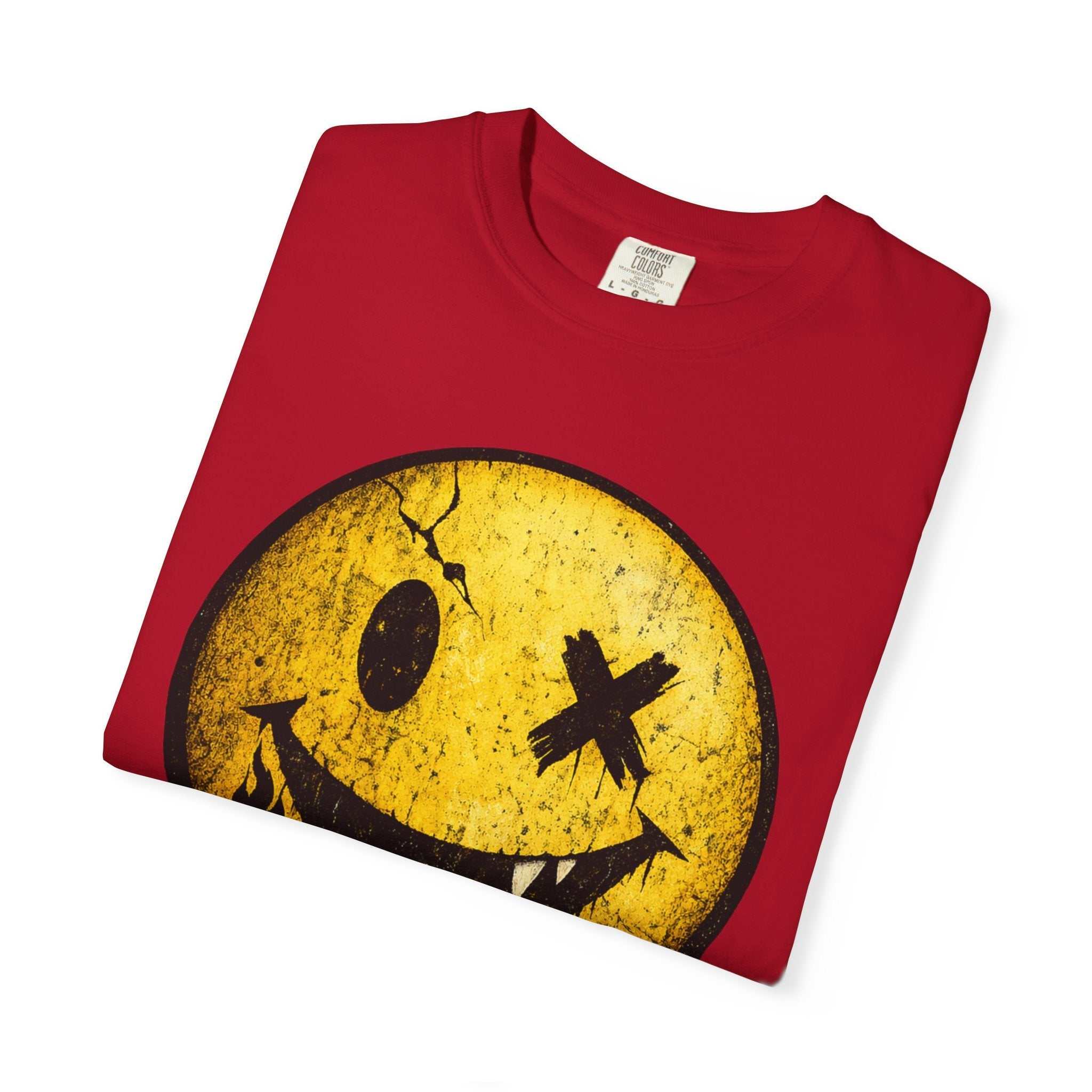 Grunge Smiley Tee — Distressed Yellow Smile Face T-Shirt