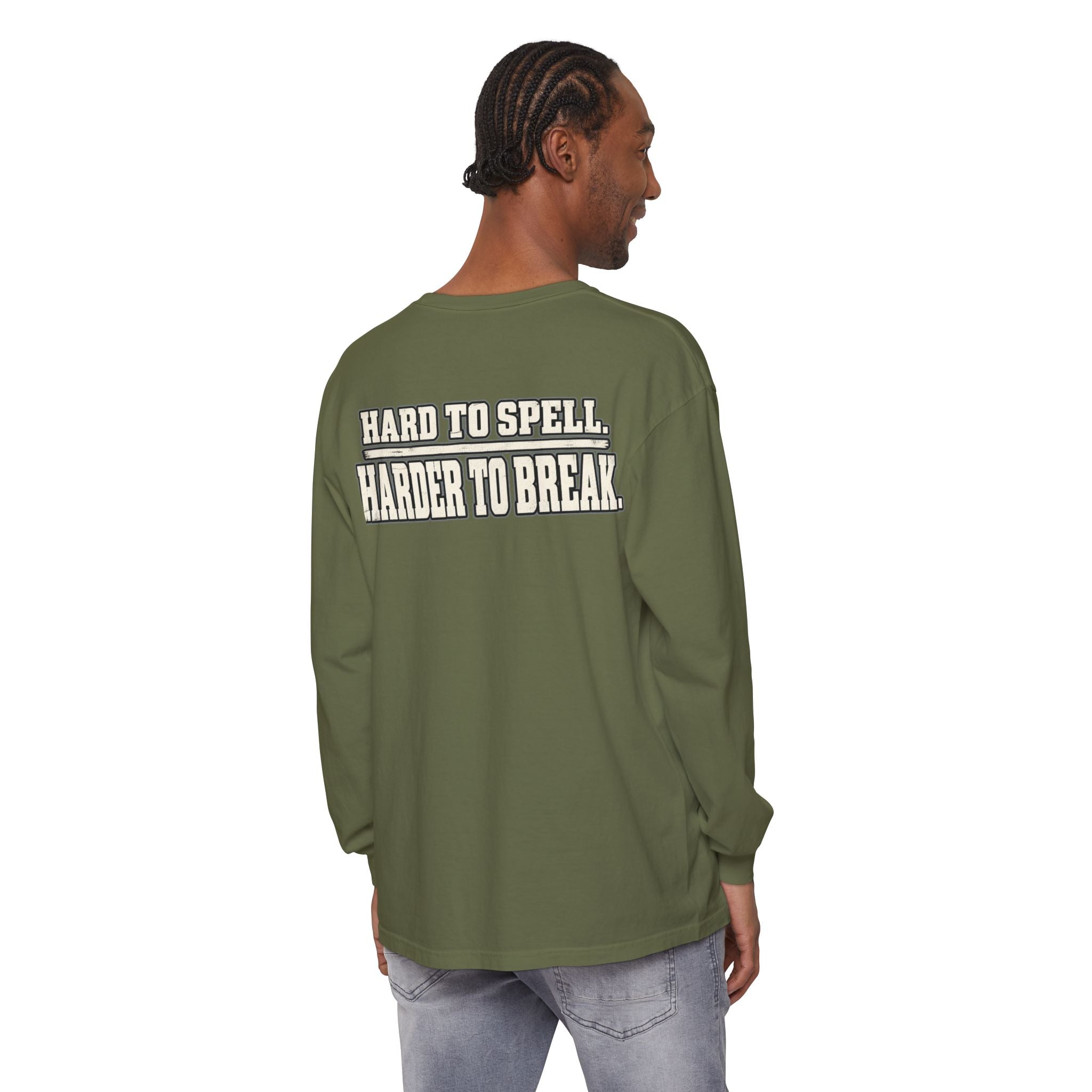 UNFKWTBL Harder to Break Back-Print Long Sleeve Tee.