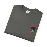 Batman Holographic Ghostface unisex t-shirt with skull and bat design on gray garment-dyed fabric