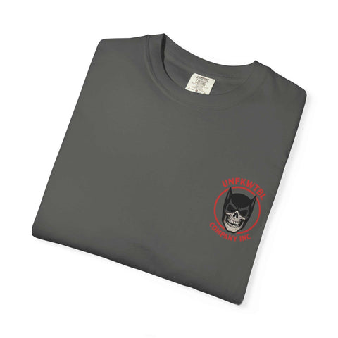 Batman Holographic Ghostface unisex t-shirt with skull and bat design on gray garment-dyed fabric