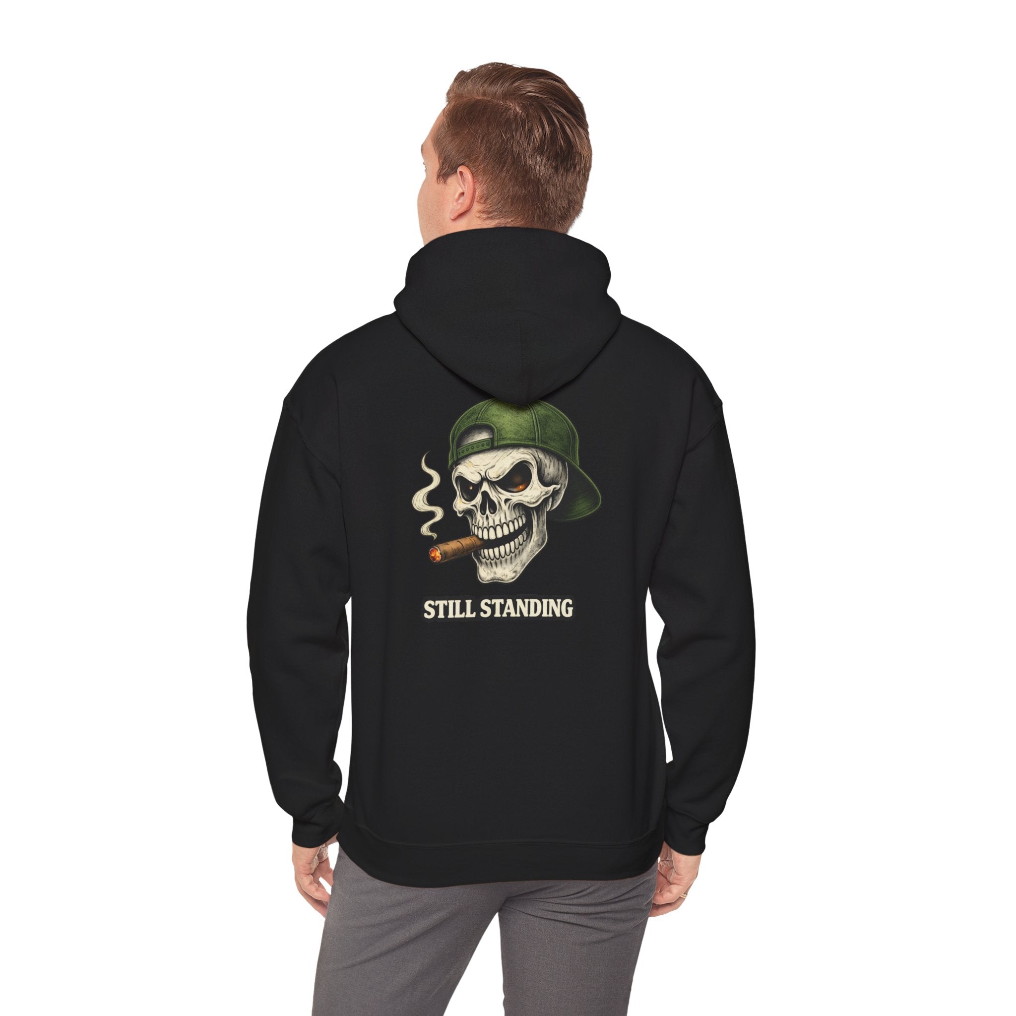 Still Standing Skull Hoodie — Vintage Military Skeleton Smoking Cigar Sweatshirt