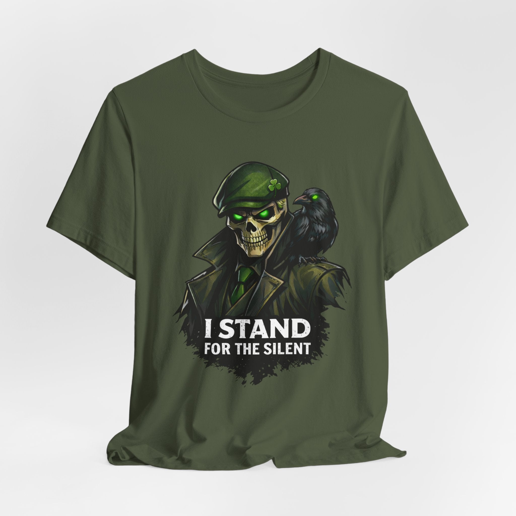 I Stand for the Silent Tee — Soldier Skull with Raven Graphic