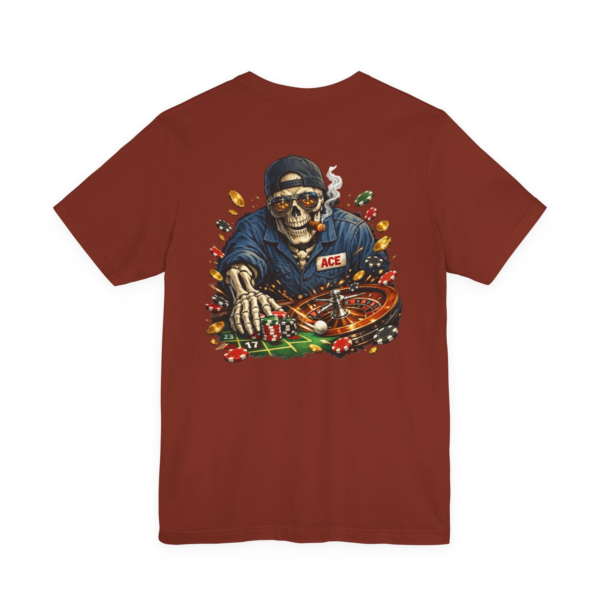 Roulette Skull Tee — Casino Skeleton Graphic T-Shirt