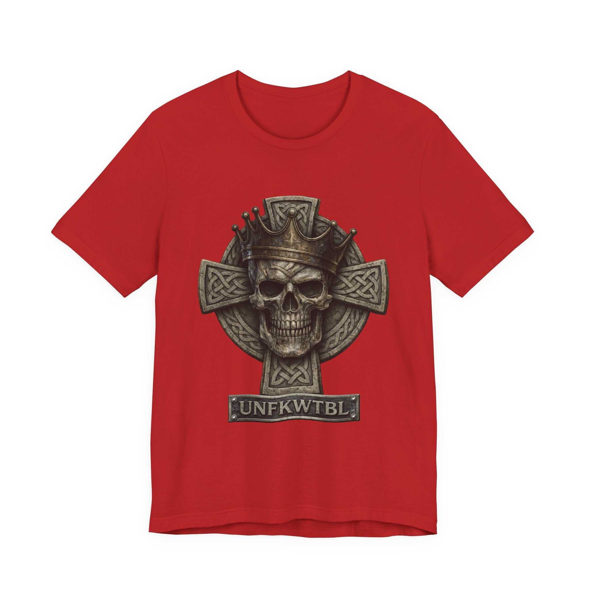 Skull & Celtic Cross Tee — 'UNFKWTBL' Gothic Biker Shirt