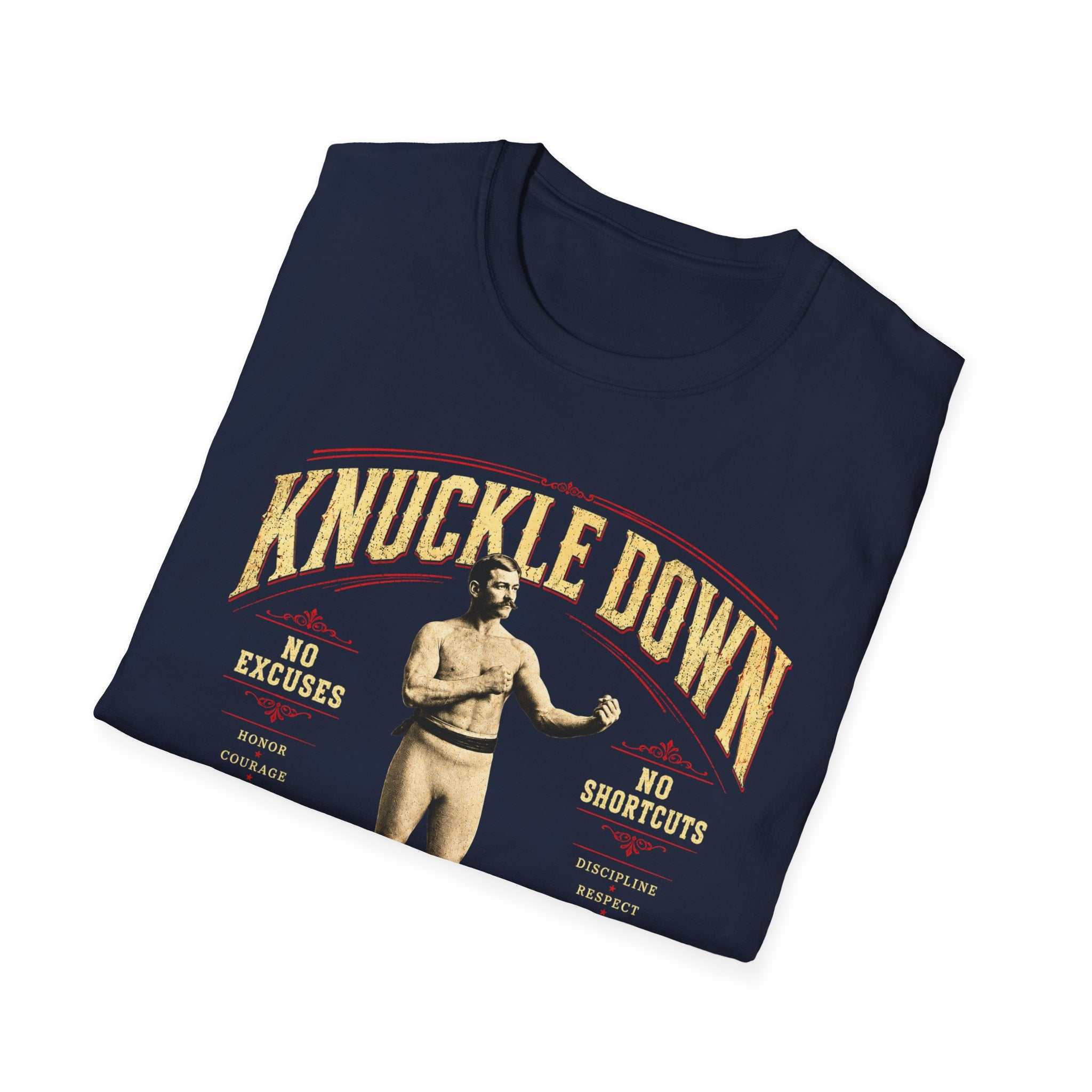 Knuckle Down Boxing T-Shirt — Vintage 'No Excuses, No Shortcuts' Fight Tee