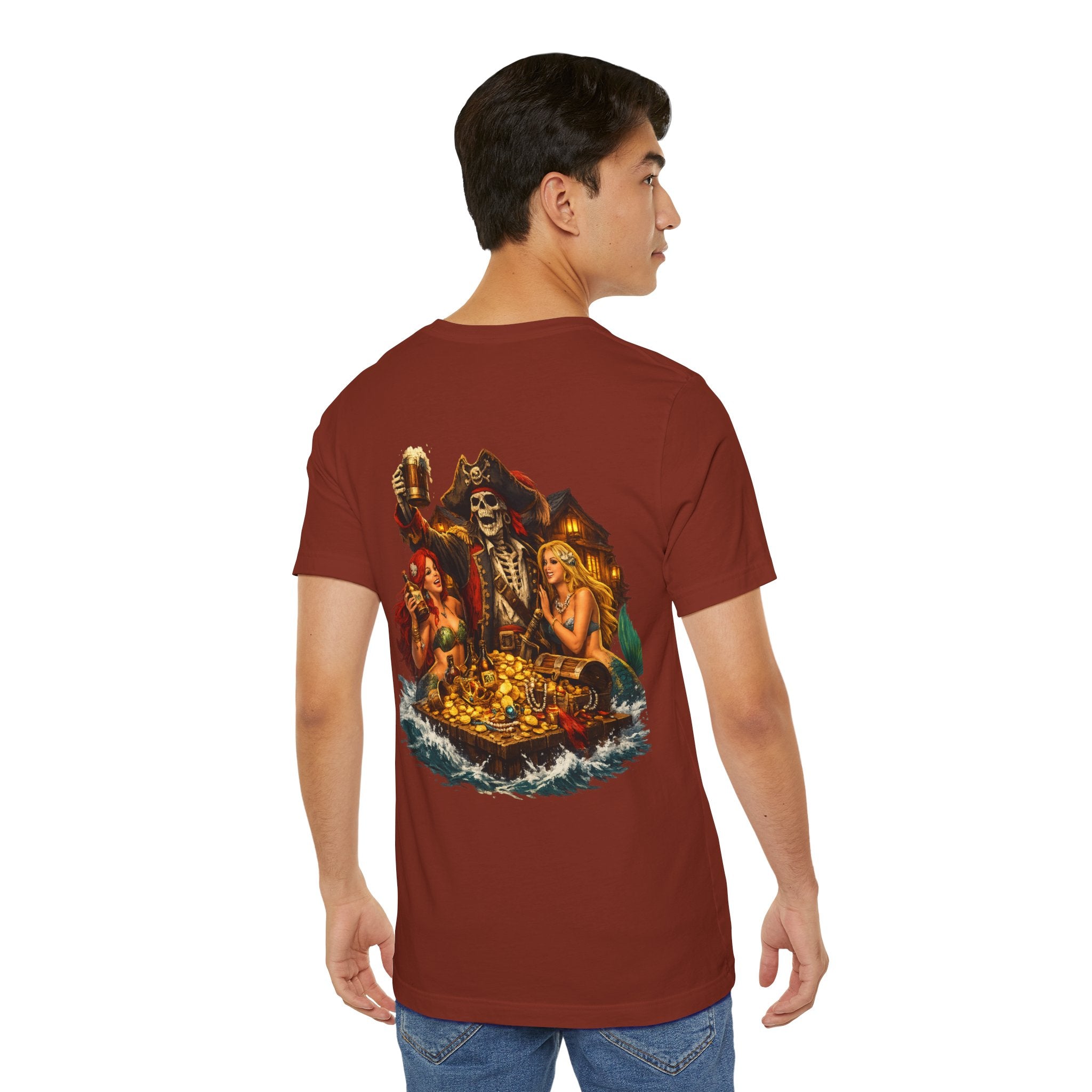Pirate Skull Treasure Tee — Skeleton Captain, Mermaids & Gold Chest Graphic T-Shirt