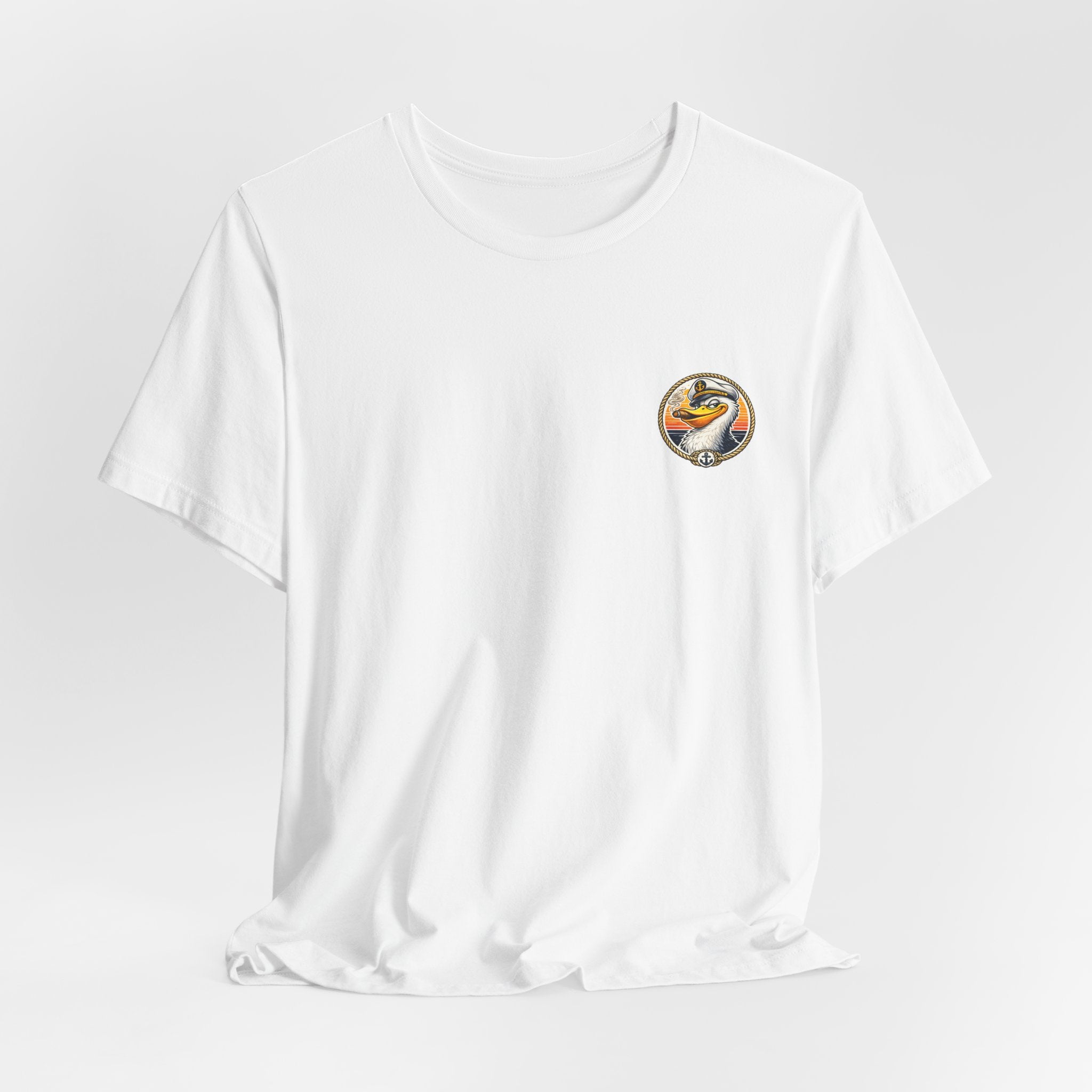 Duck Captain Graphic Tee — Sailor Duck Drinking Rum Retro Beach Shirt