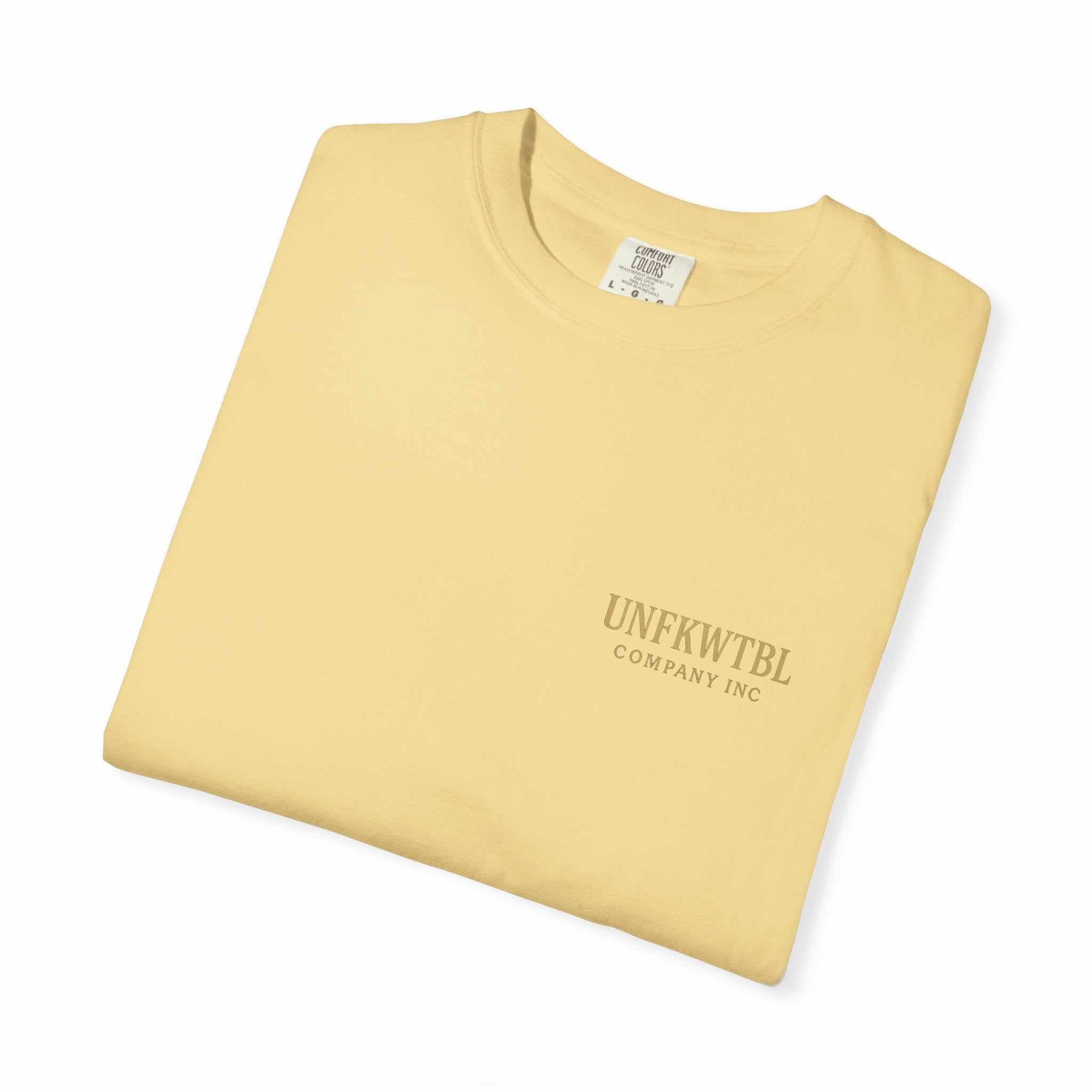 Warden of the Dead unisex casual streetwear t-shirt folded in light yellow color with subtle graphic and soft garment-dyed fabric