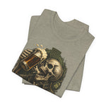 Drink First Think Never T-Shirt — Skull Beer Graphic Tee for Party & Bar Lovers