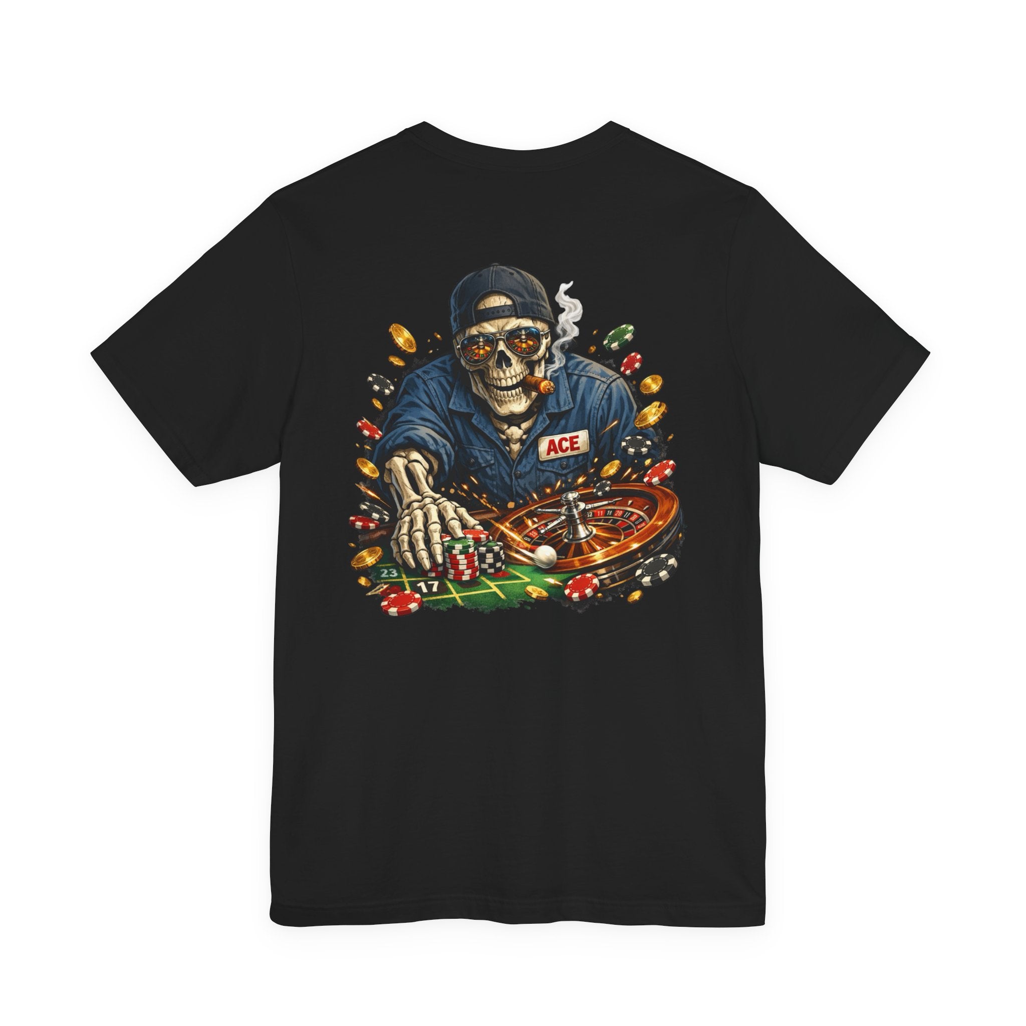 Roulette Skull Tee — Casino Skeleton Graphic T-Shirt