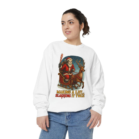 Funny Christmas Sweatshirt - Making a List, Slashing It Twice